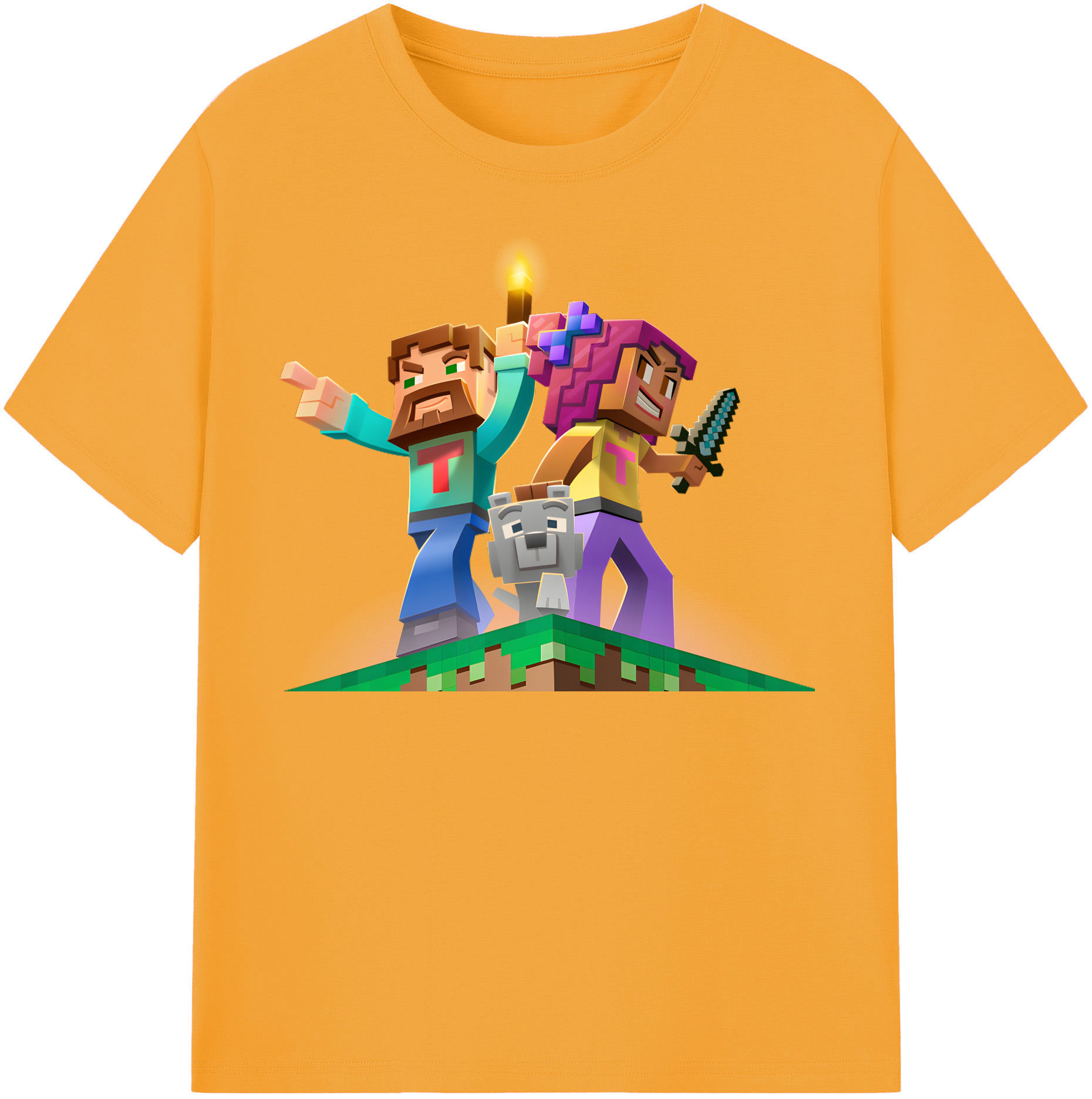 （画像用） マインクラフト ブロックの世界 Minecraft MC Block world 綿100％半袖Tシャツ（フロントプリント）
