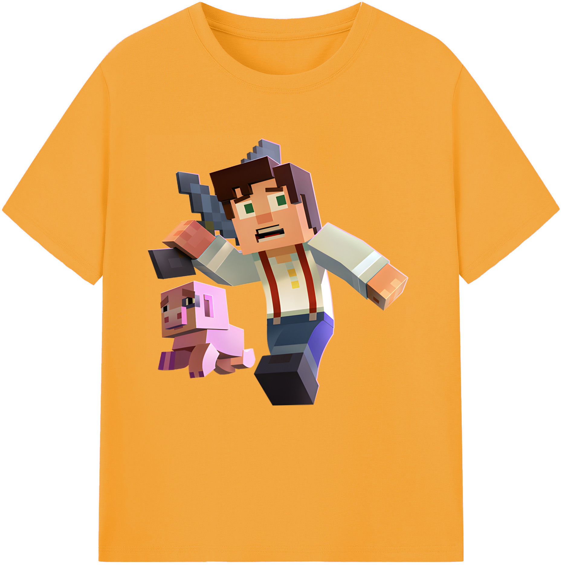 （画像用） マインクラフト ブロックの世界 Minecraft MC Block world 綿100％半袖Tシャツ（フロントプリント）
