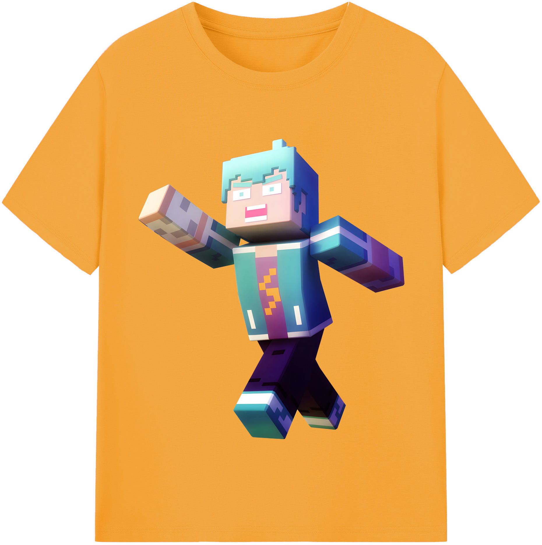 （画像用） マインクラフト ブロックの世界 Minecraft MC Block world 綿100％半袖Tシャツ（フロントプリント）