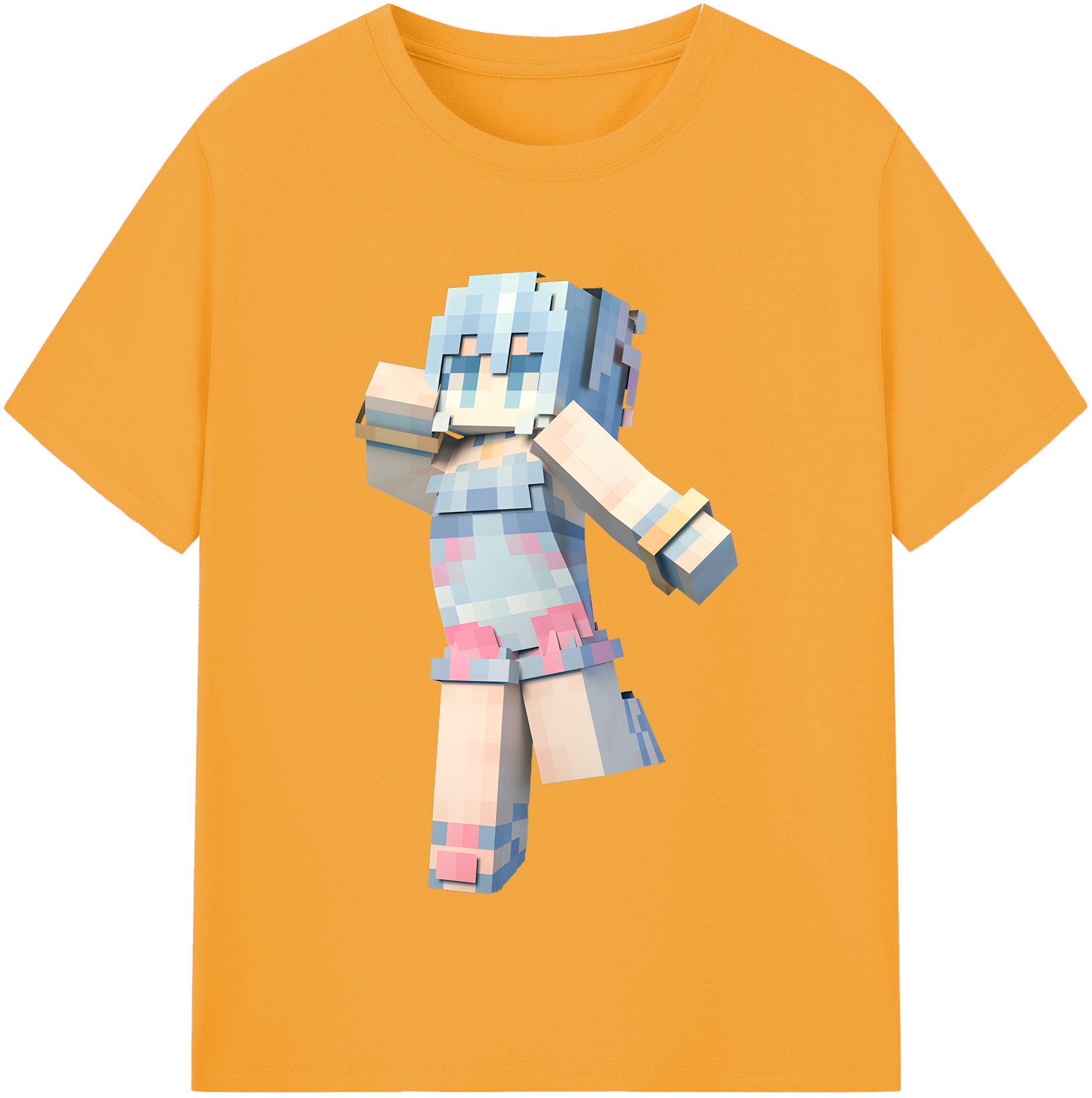 （画像用） マインクラフト ブロックの世界 Minecraft MC Block world 綿100％半袖Tシャツ（フロントプリント）