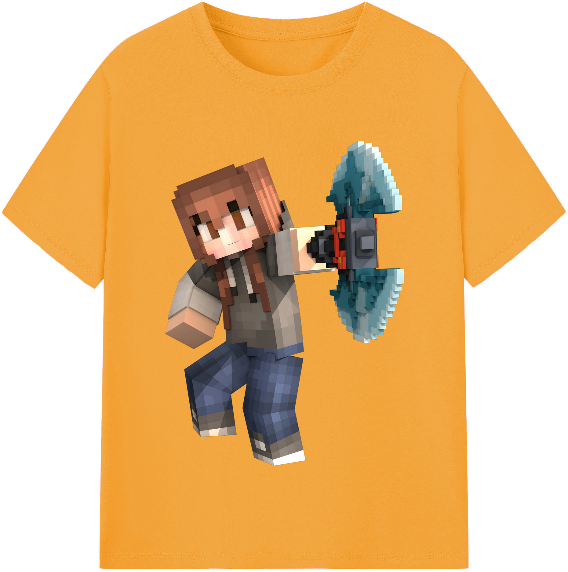 （画像用） マインクラフト ブロックの世界 Minecraft MC Block world 綿100％半袖Tシャツ（フロントプリント）