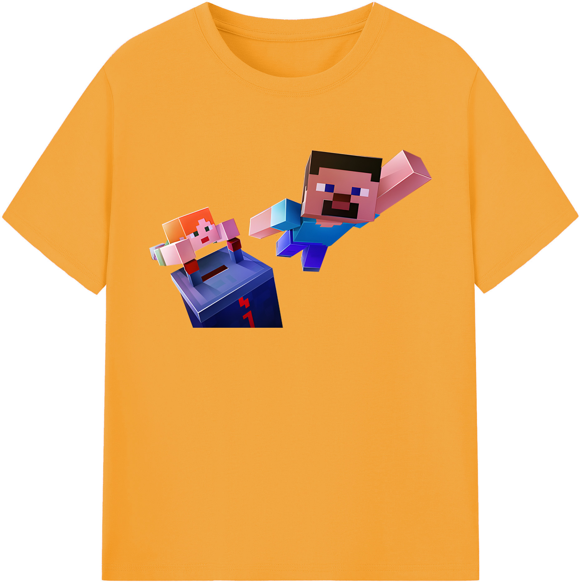 （画像用） マインクラフト ブロックの世界 Minecraft MC Block world 綿100％半袖Tシャツ（フロントプリント）
