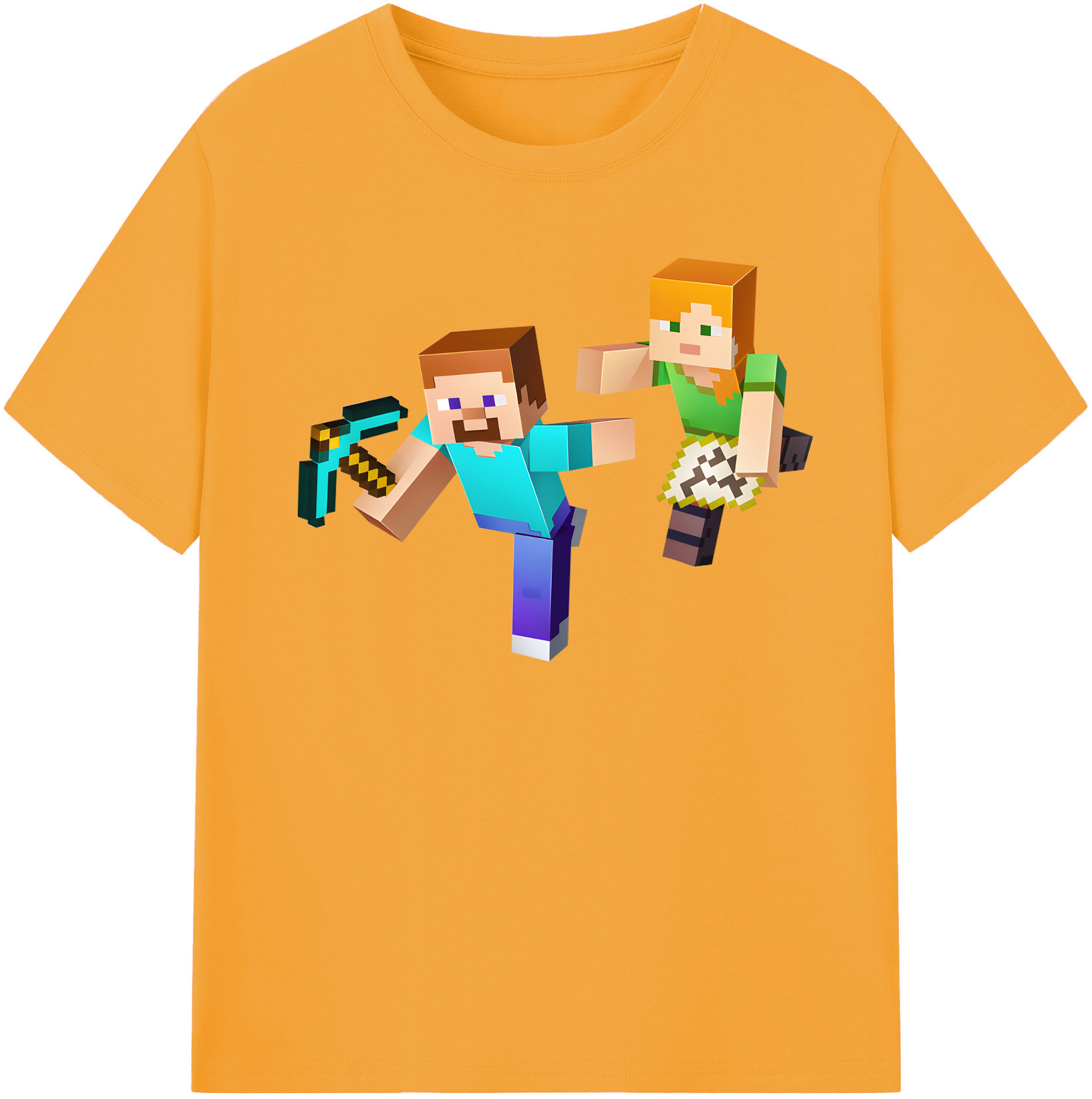 （画像用） マインクラフト ブロックの世界 Minecraft MC Block world 綿100％半袖Tシャツ（フロントプリント）
