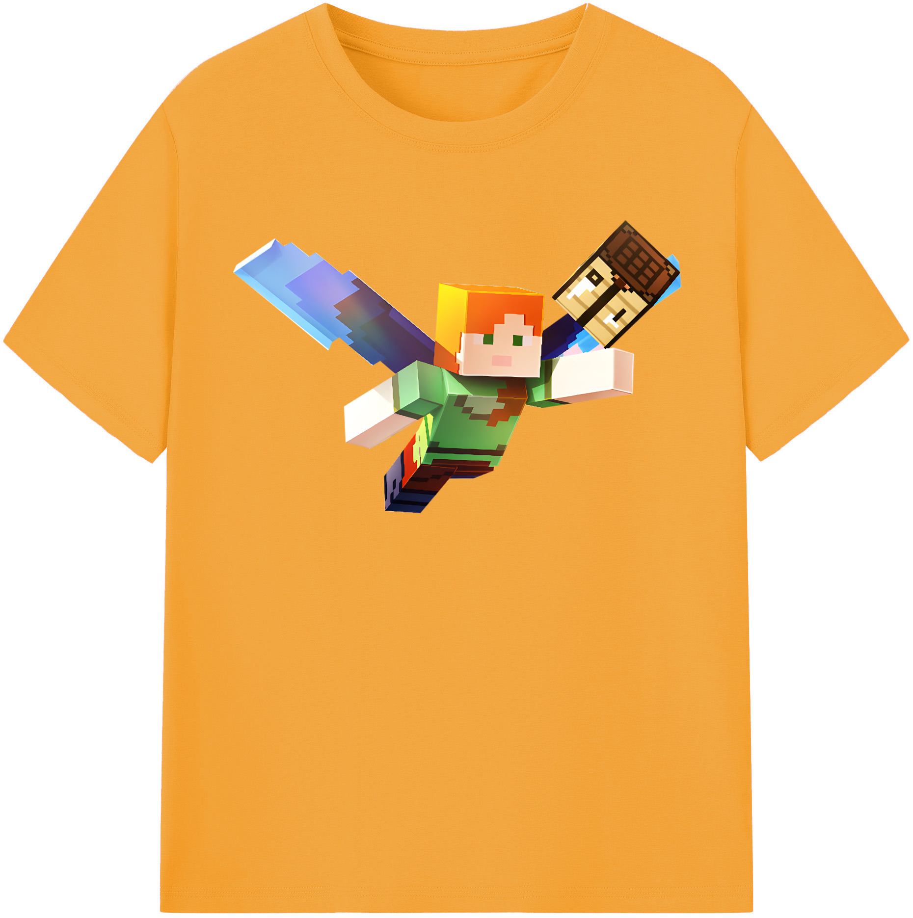 （画像用） マインクラフト ブロックの世界 Minecraft MC Block world 綿100％半袖Tシャツ（フロントプリント）
