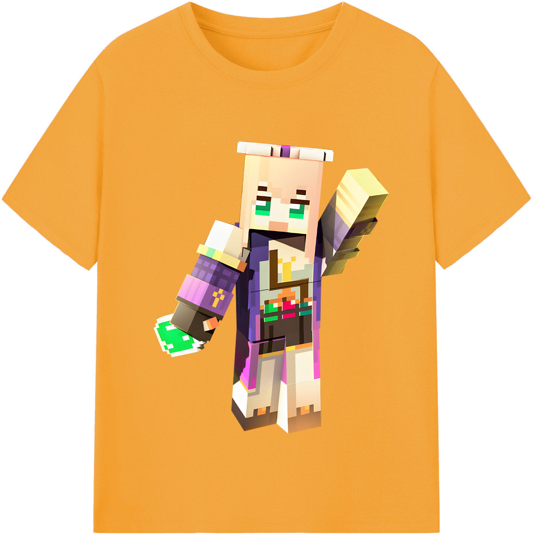 （画像用） マインクラフト ブロックの世界 Minecraft MC Block world 綿100％半袖Tシャツ（フロントプリント）