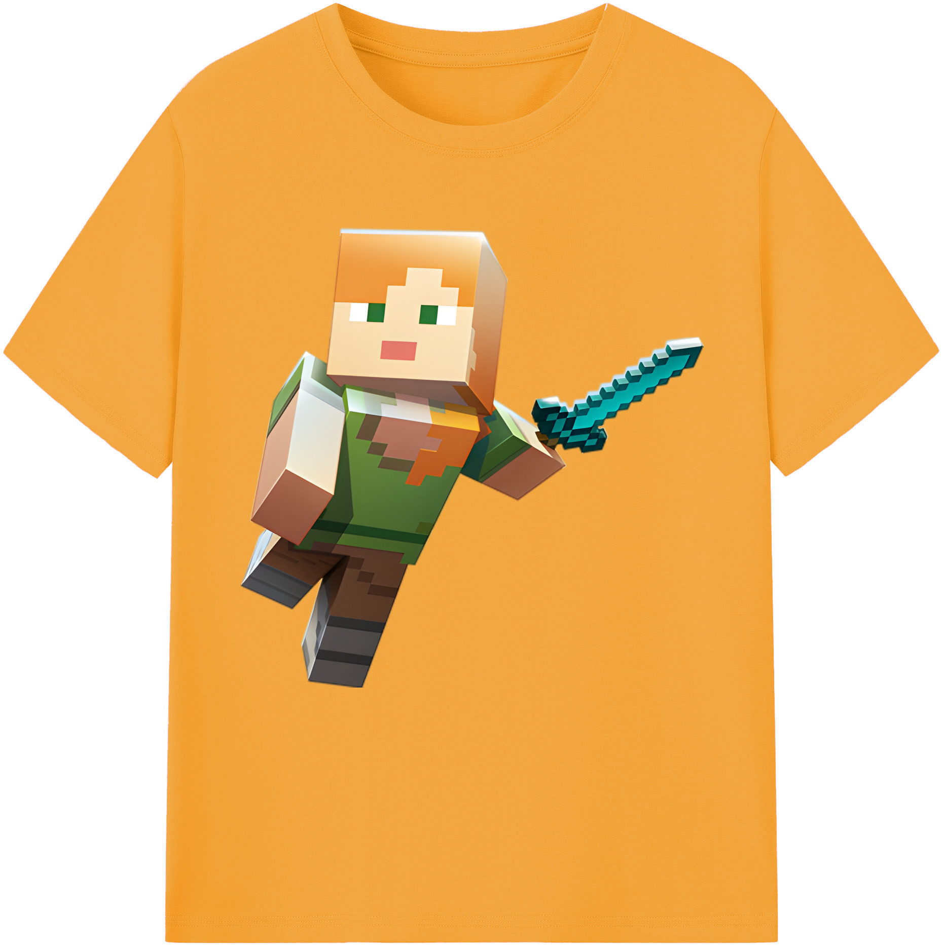 （画像用） マインクラフト ブロックの世界 Minecraft MC Block world 綿100％半袖Tシャツ（フロントプリント）