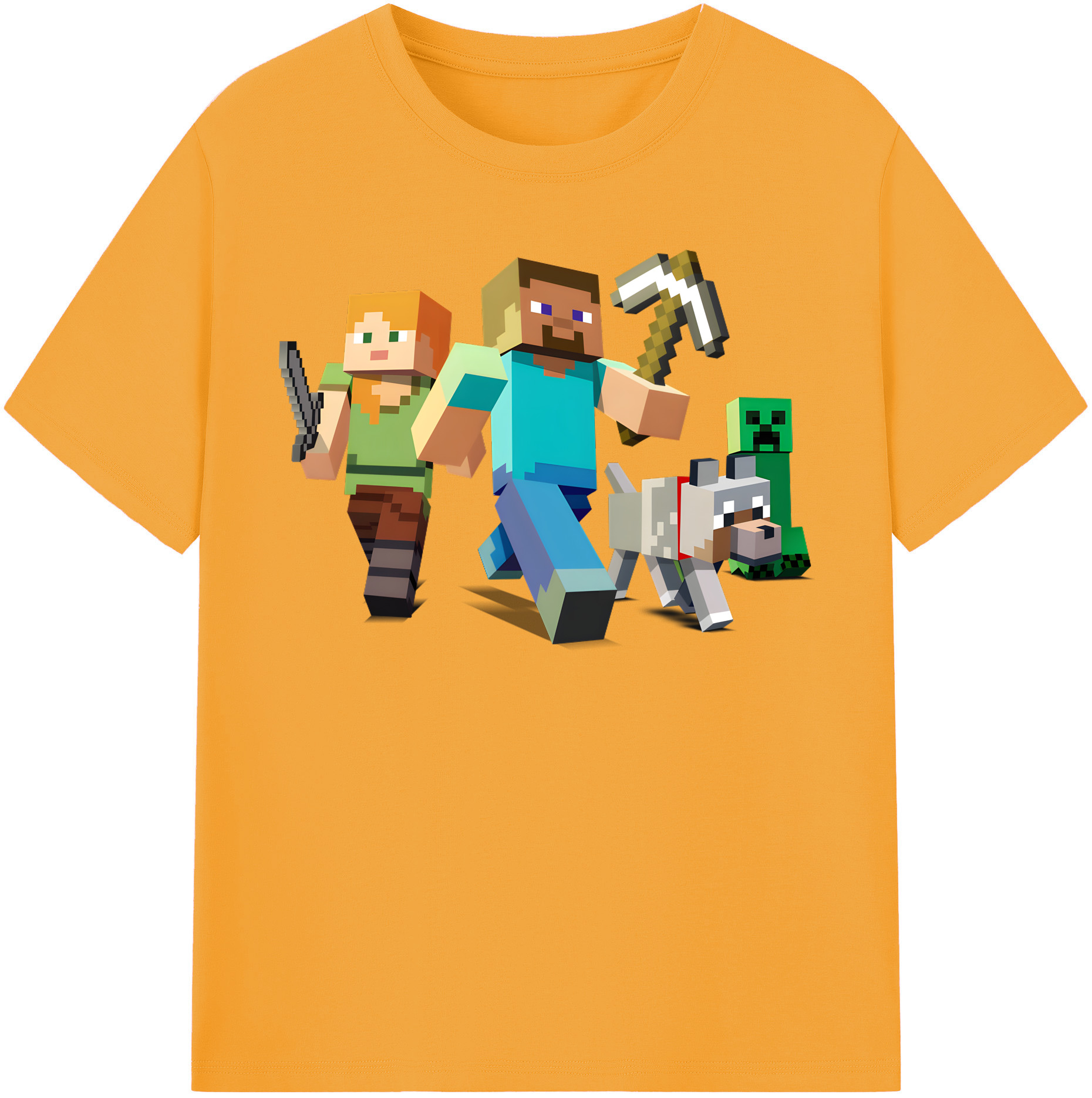 （画像用） マインクラフト ブロックの世界 Minecraft MC Block world 綿100％半袖Tシャツ（フロントプリント）
