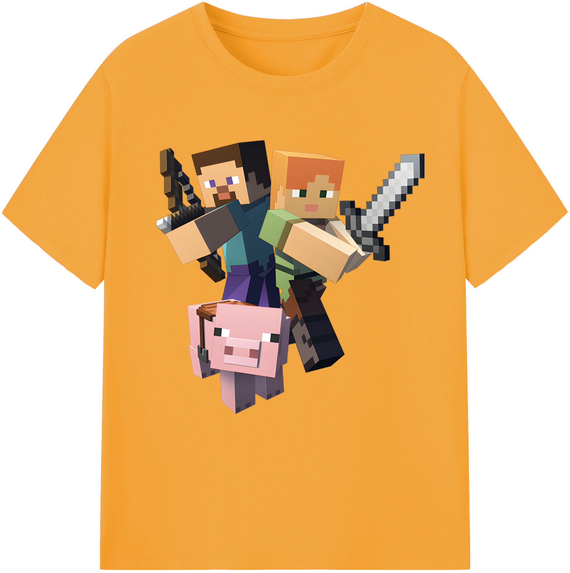 （画像用） マインクラフト ブロックの世界 Minecraft MC Block world 綿100％半袖Tシャツ（フロントプリント）