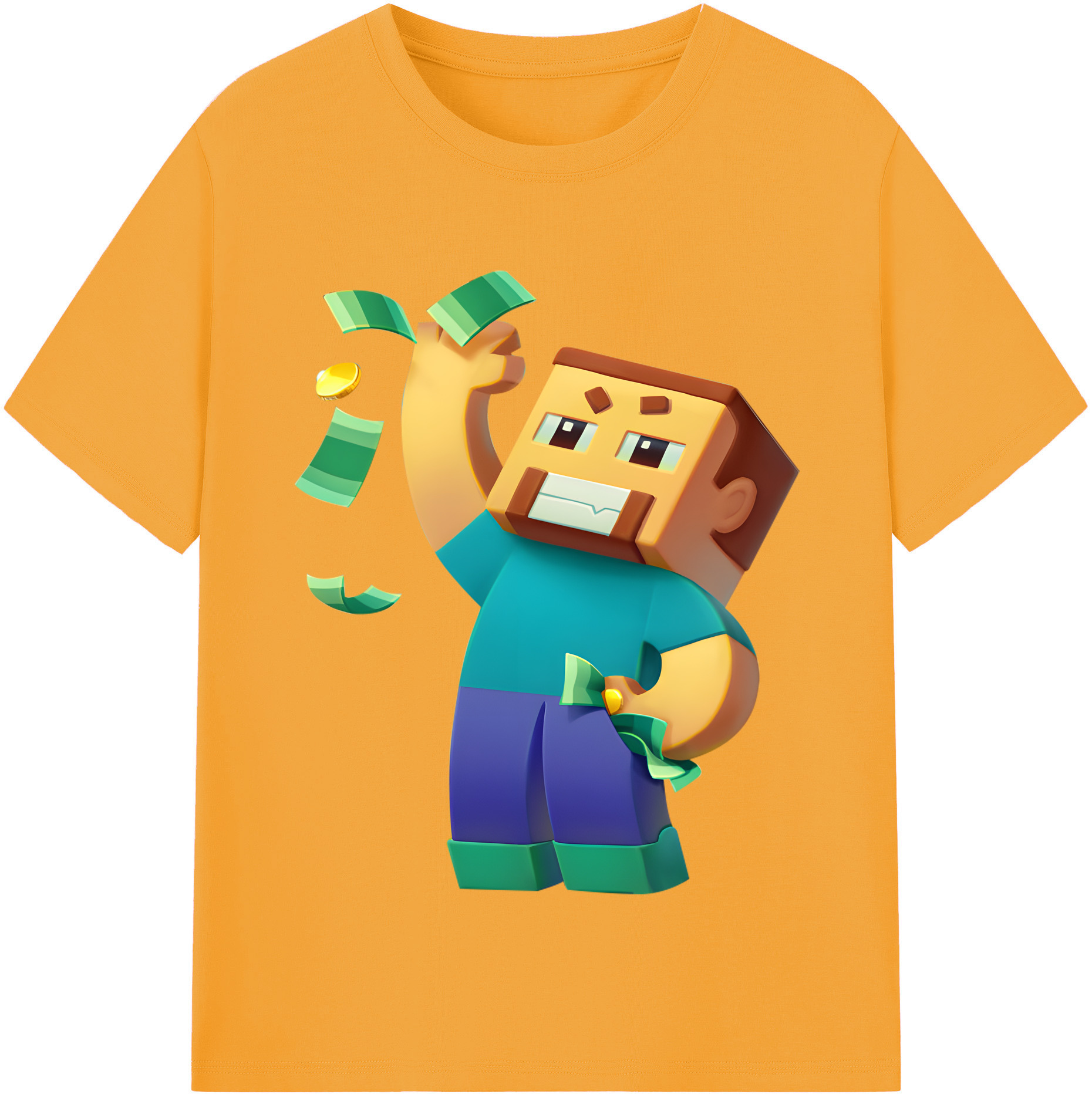 （画像用） マインクラフト ブロックの世界 Minecraft MC Block world 綿100％半袖Tシャツ（フロントプリント）