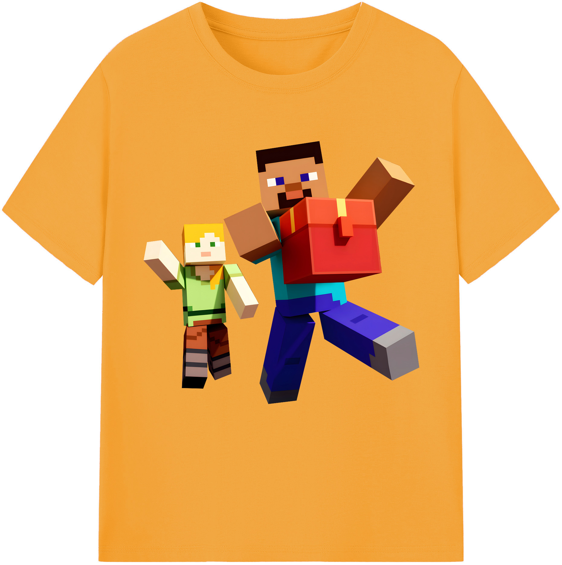 （画像用） マインクラフト ブロックの世界 Minecraft MC Block world 綿100％半袖Tシャツ（フロントプリント）