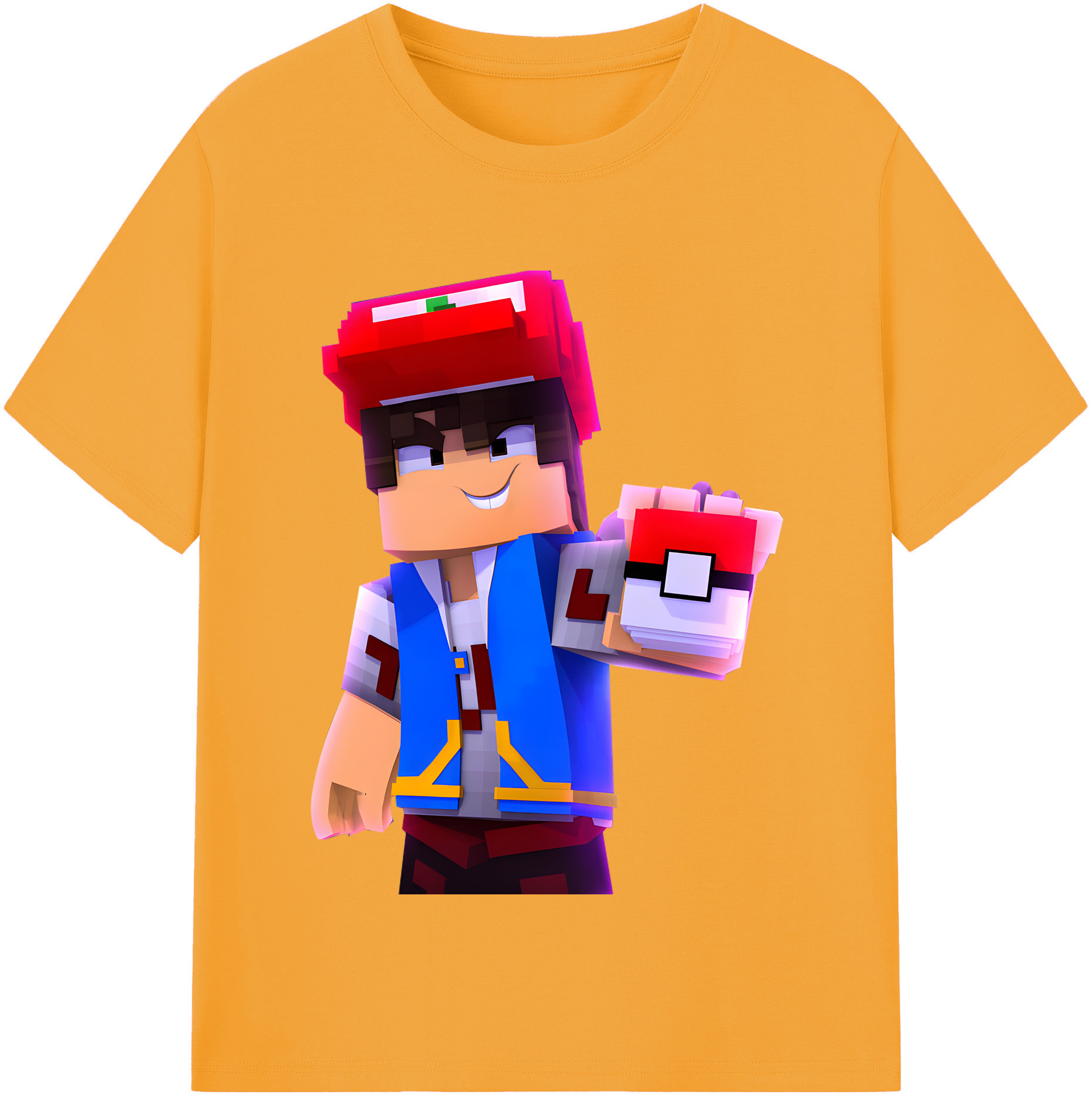（画像用） マインクラフト ブロックの世界 Minecraft MC Block world 綿100％半袖Tシャツ（フロントプリント）