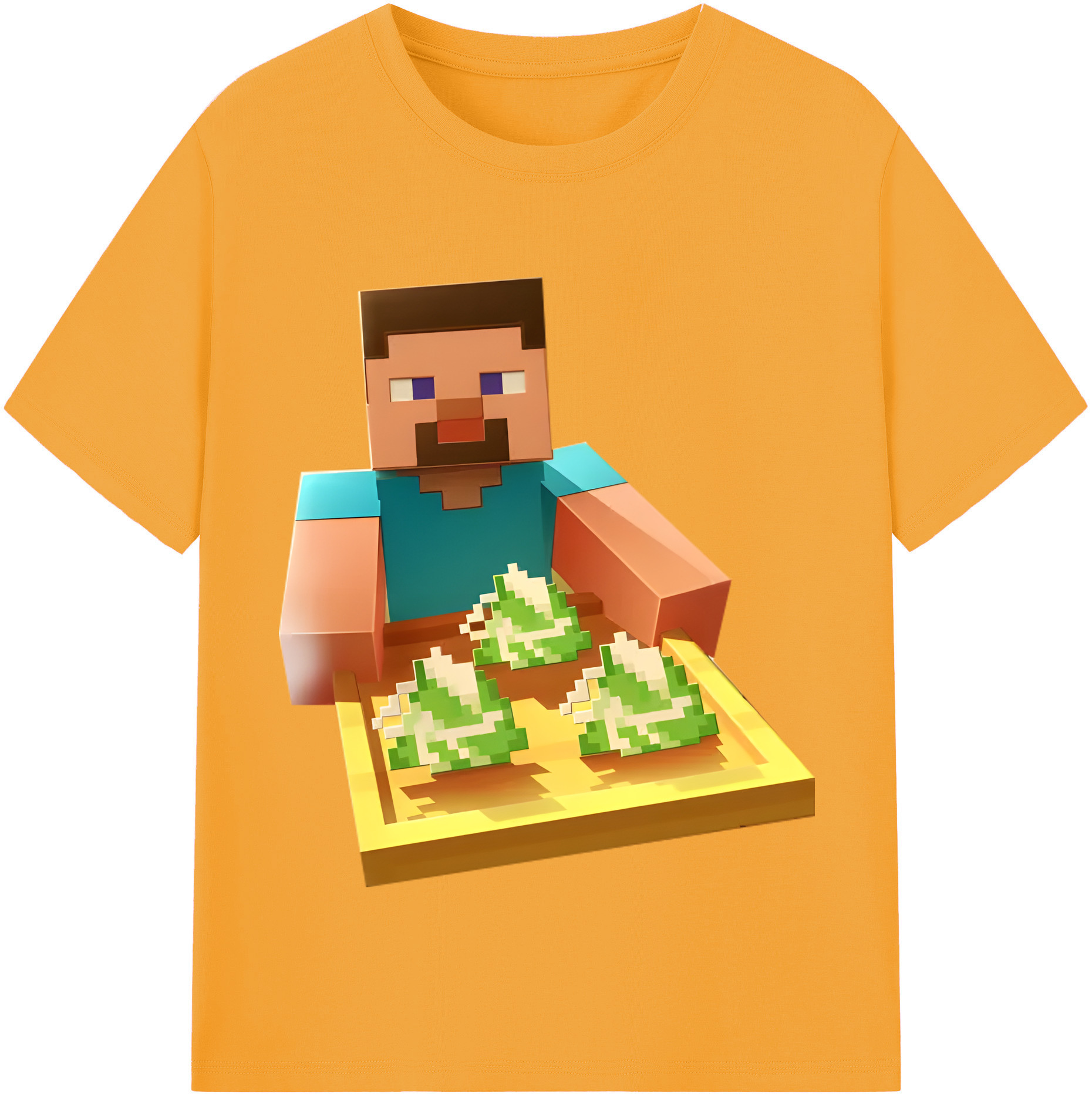 （画像用） マインクラフト ブロックの世界 Minecraft MC Block world 綿100％半袖Tシャツ（フロントプリント）