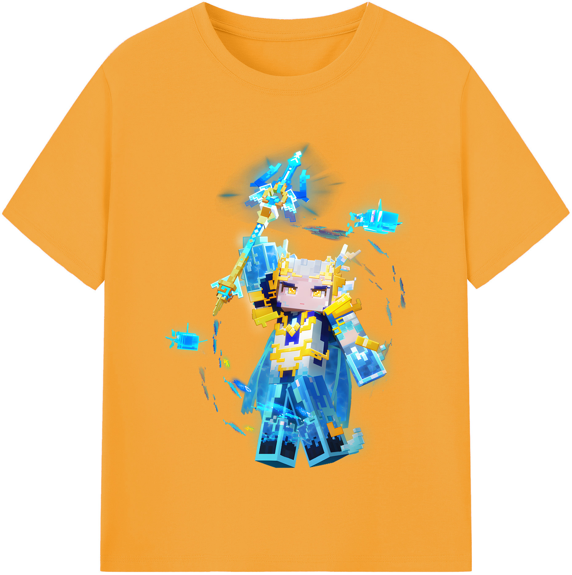 （画像用） マインクラフト ブロックの世界 Minecraft MC Block world 綿100％半袖Tシャツ（フロントプリント）
