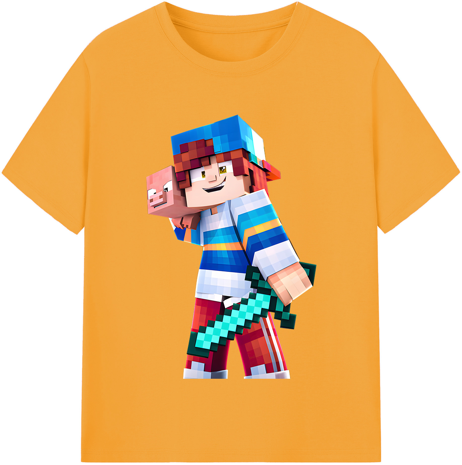 （画像用） マインクラフト ブロックの世界 Minecraft MC Block world 綿100％半袖Tシャツ（フロントプリント）