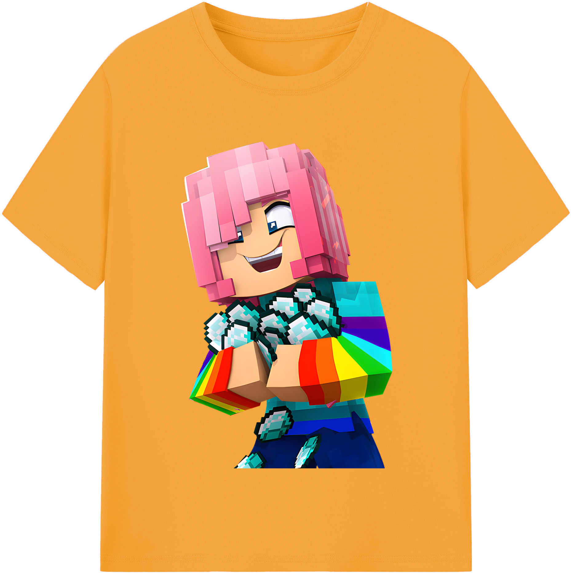 （画像用） マインクラフト ブロックの世界 Minecraft MC Block world 綿100％半袖Tシャツ（フロントプリント）