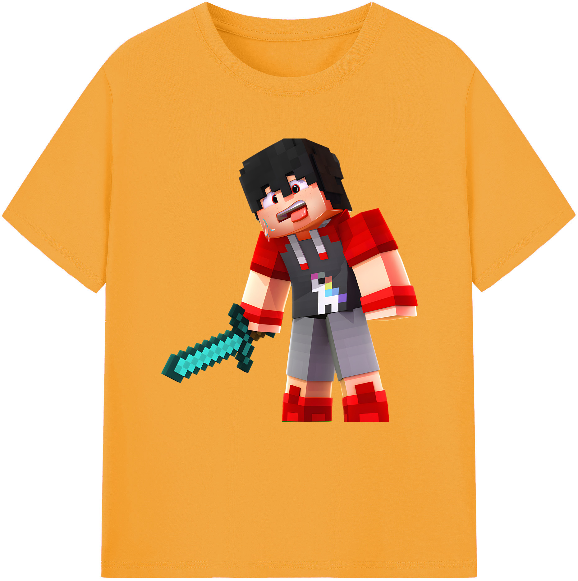 （画像用） マインクラフト ブロックの世界 Minecraft MC Block world 綿100％半袖Tシャツ（フロントプリント）