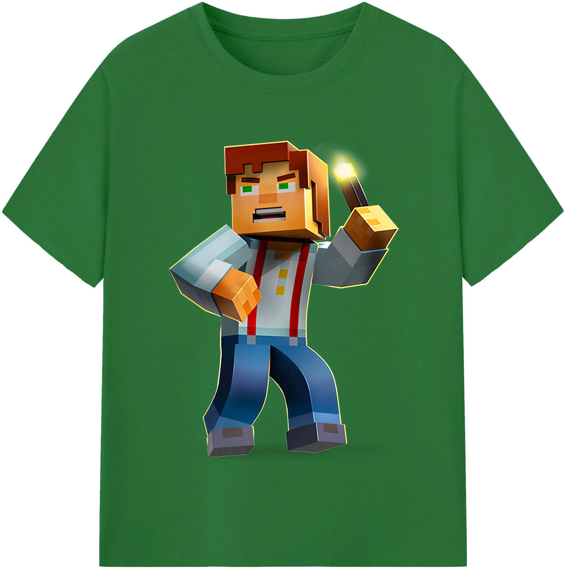 （画像用） マインクラフト ブロックの世界 Minecraft MC Block world 綿100％半袖Tシャツ（フロントプリント）