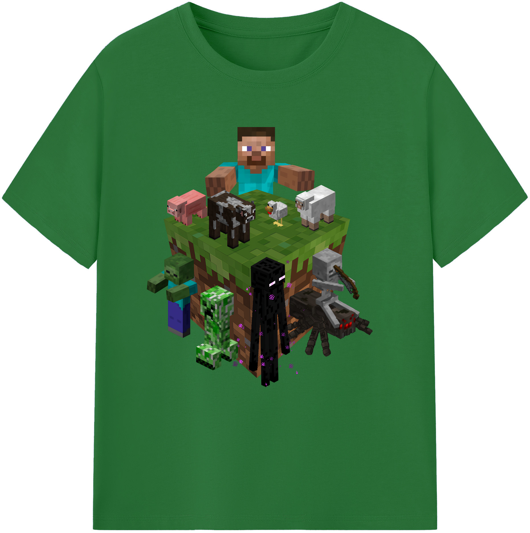 （画像用） マインクラフト ブロックの世界 Minecraft MC Block world 綿100％半袖Tシャツ（フロントプリント）
