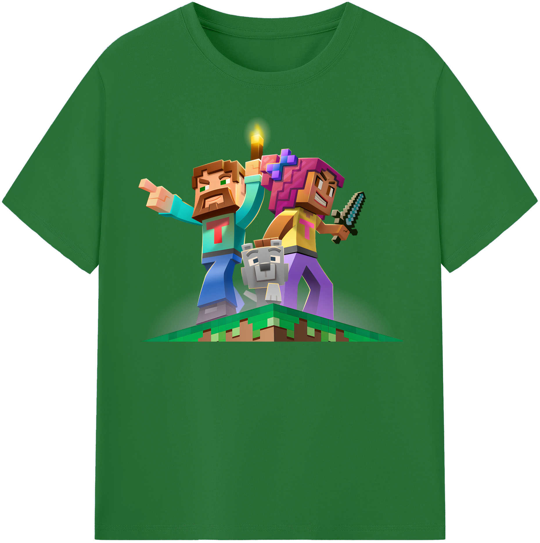 （画像用） マインクラフト ブロックの世界 Minecraft MC Block world 綿100％半袖Tシャツ（フロントプリント）