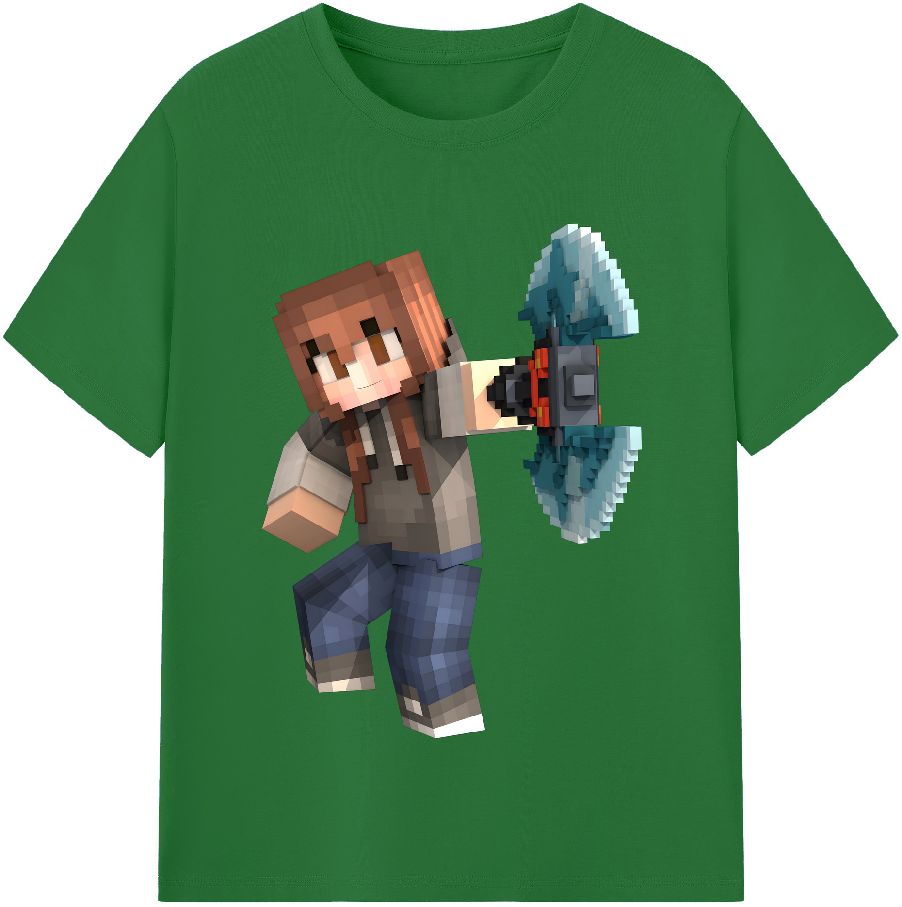 （画像用） マインクラフト ブロックの世界 Minecraft MC Block world 綿100％半袖Tシャツ（フロントプリント）