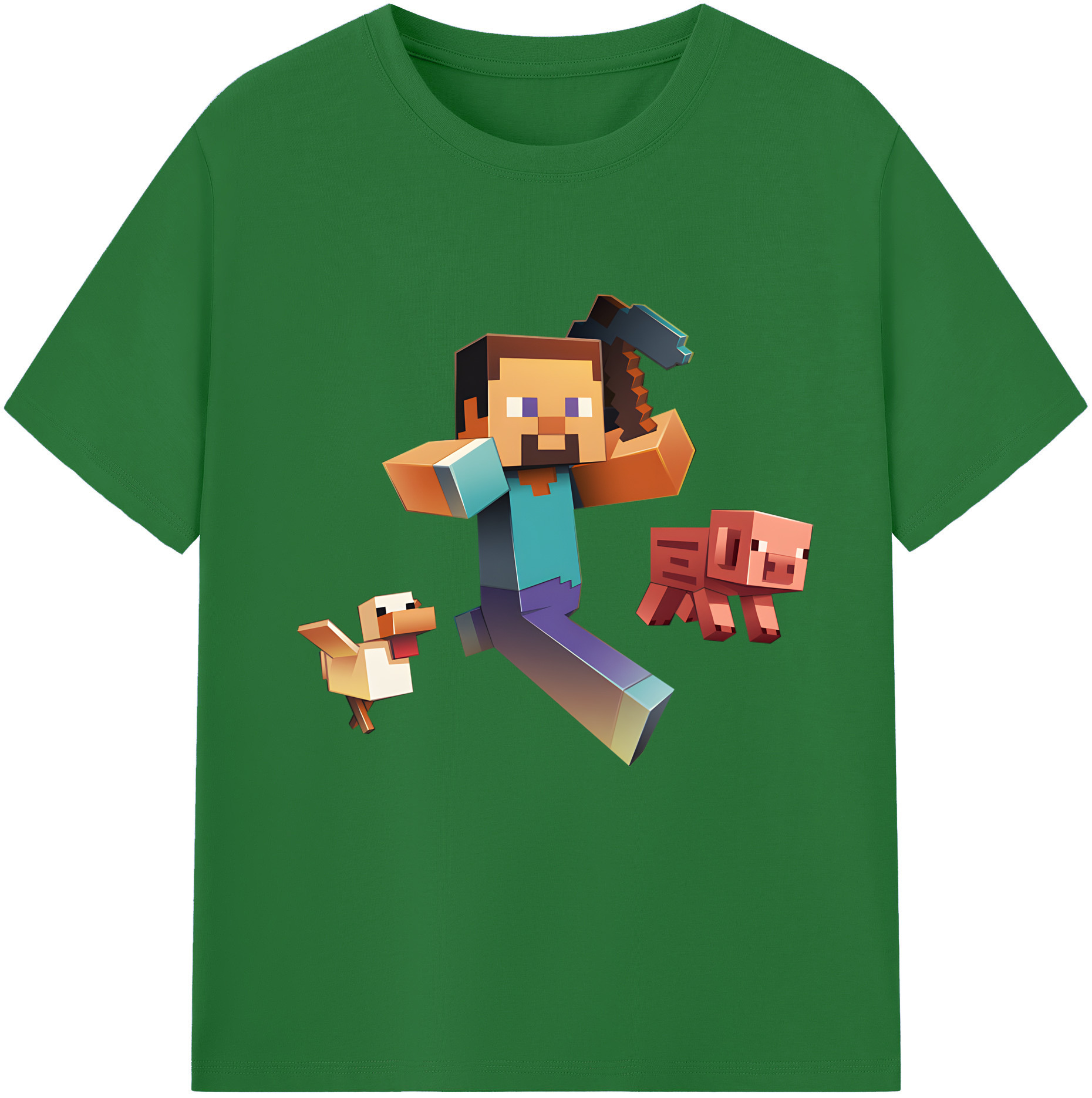（画像用） マインクラフト ブロックの世界 Minecraft MC Block world 綿100％半袖Tシャツ（フロントプリント）