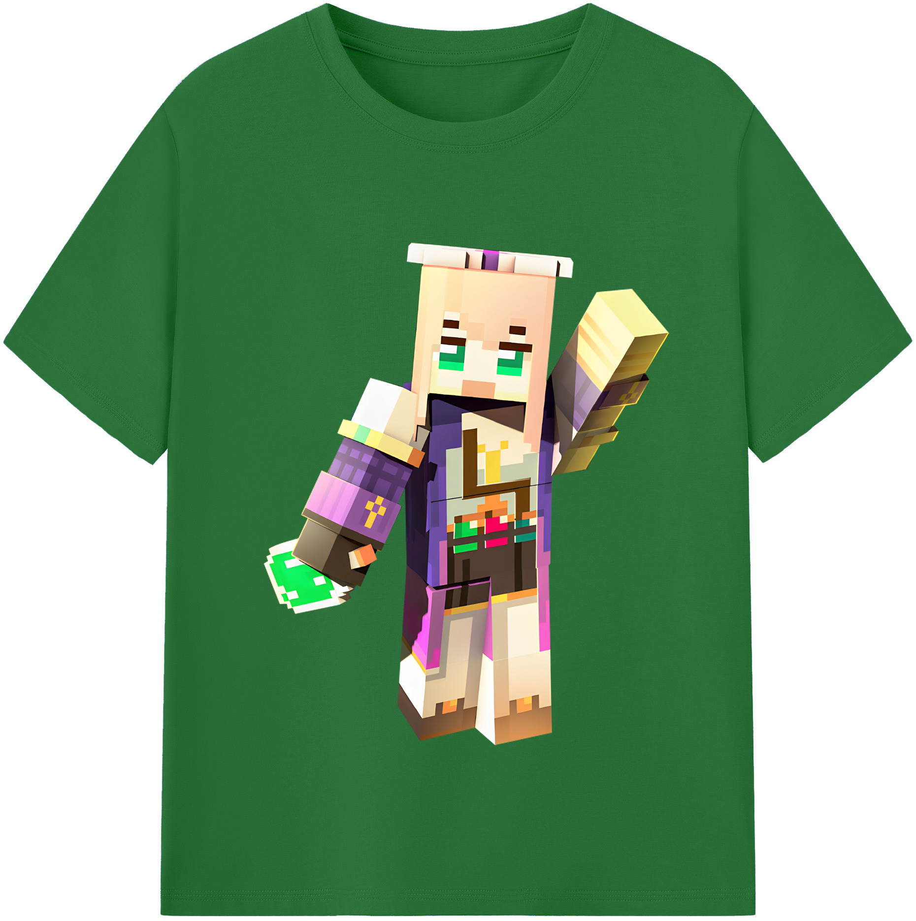 （画像用） マインクラフト ブロックの世界 Minecraft MC Block world 綿100％半袖Tシャツ（フロントプリント）