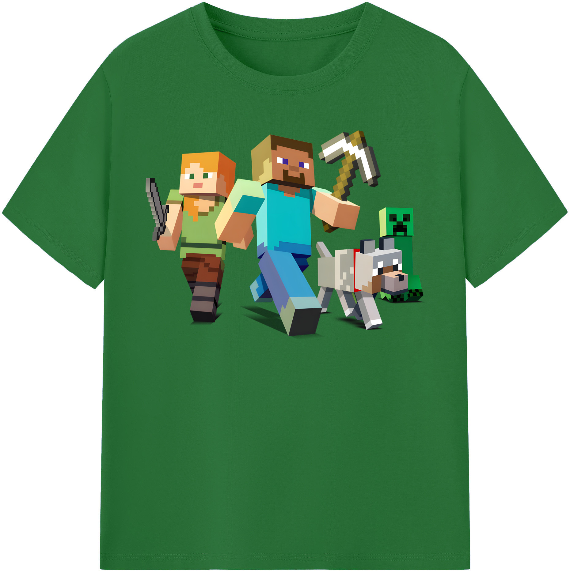 （画像用） マインクラフト ブロックの世界 Minecraft MC Block world 綿100％半袖Tシャツ（フロントプリント）