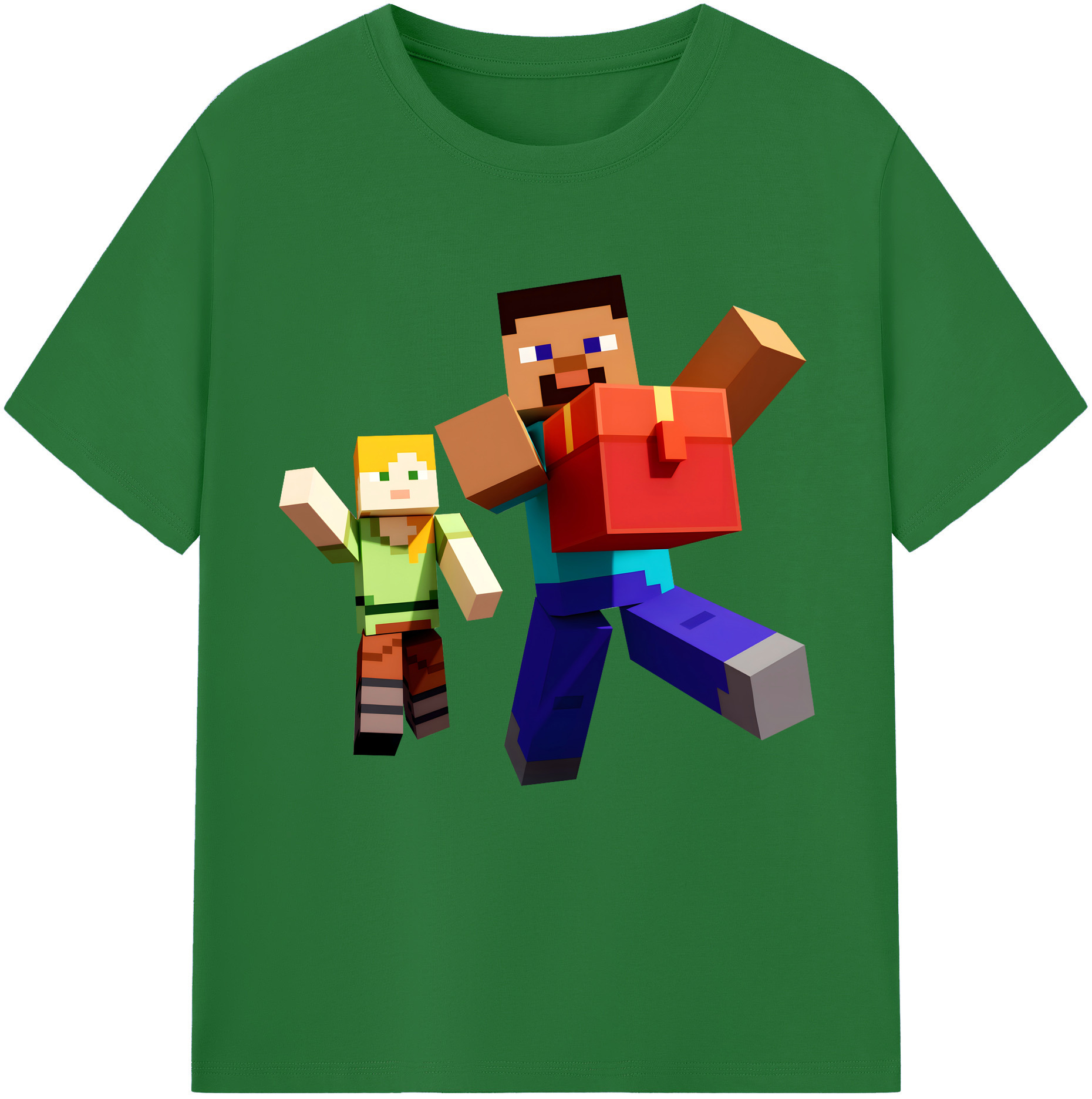 （画像用） マインクラフト ブロックの世界 Minecraft MC Block world 綿100％半袖Tシャツ（フロントプリント）