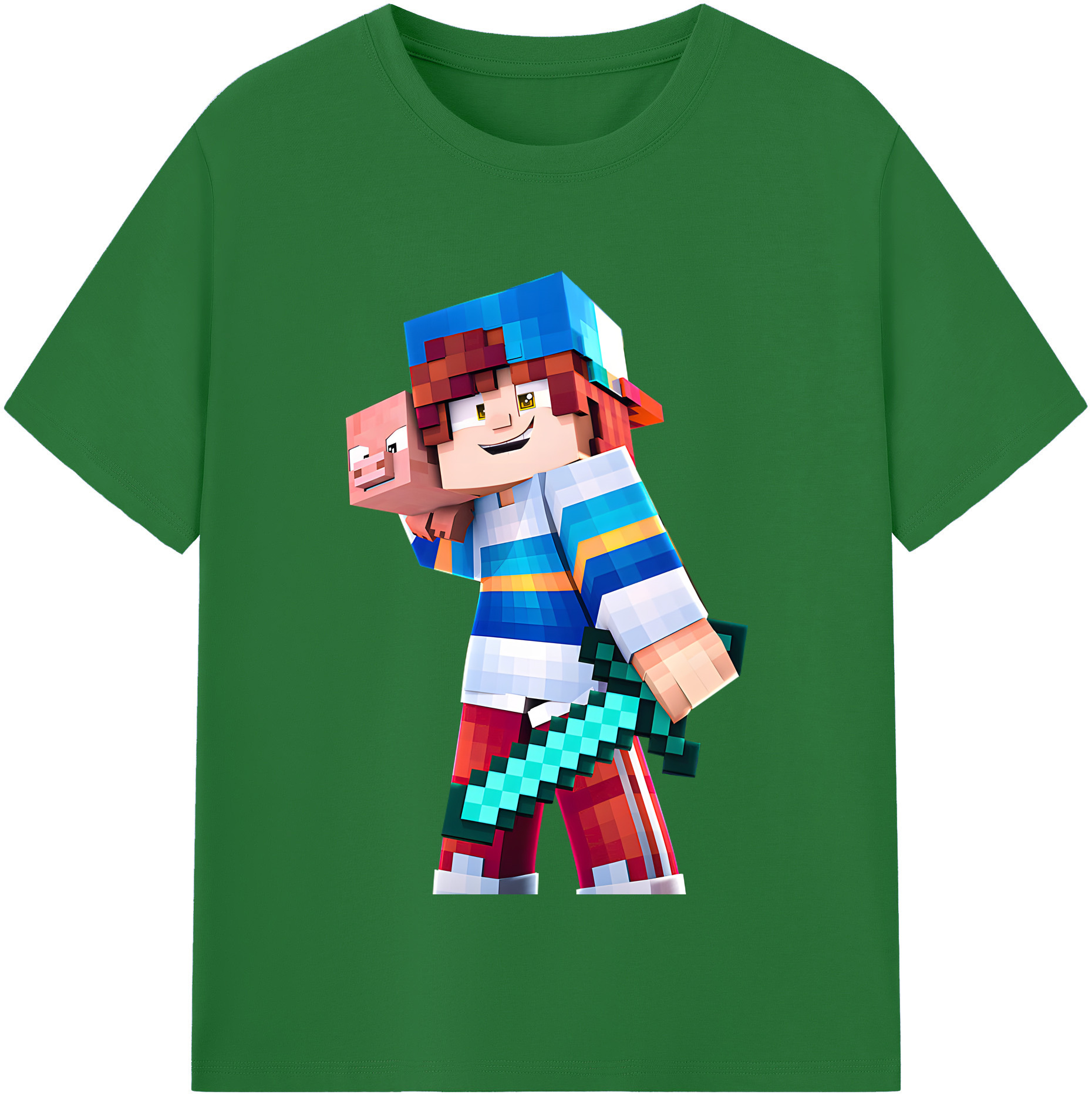 （画像用） マインクラフト ブロックの世界 Minecraft MC Block world 綿100％半袖Tシャツ（フロントプリント）