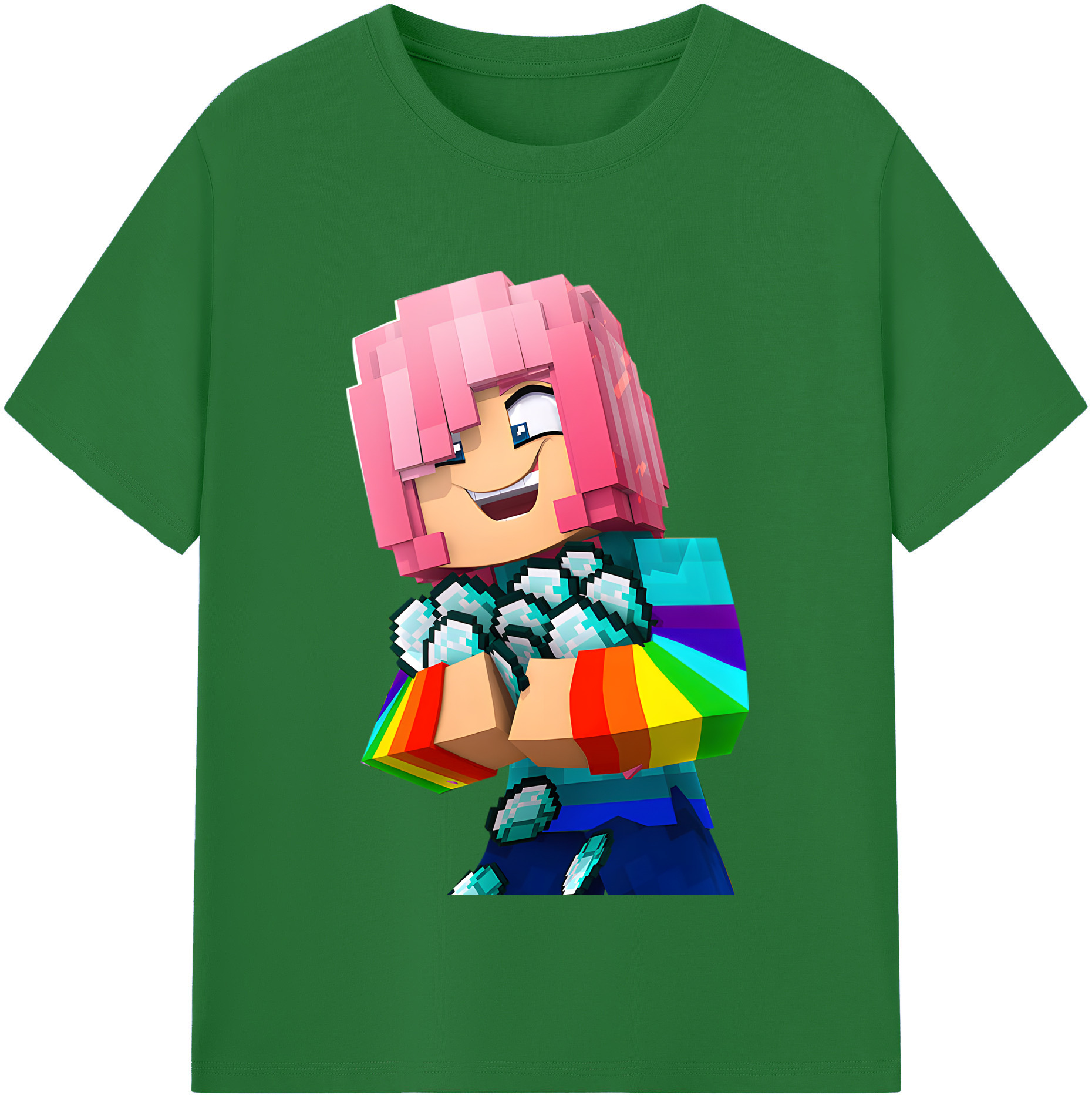 （画像用） マインクラフト ブロックの世界 Minecraft MC Block world 綿100％半袖Tシャツ（フロントプリント）