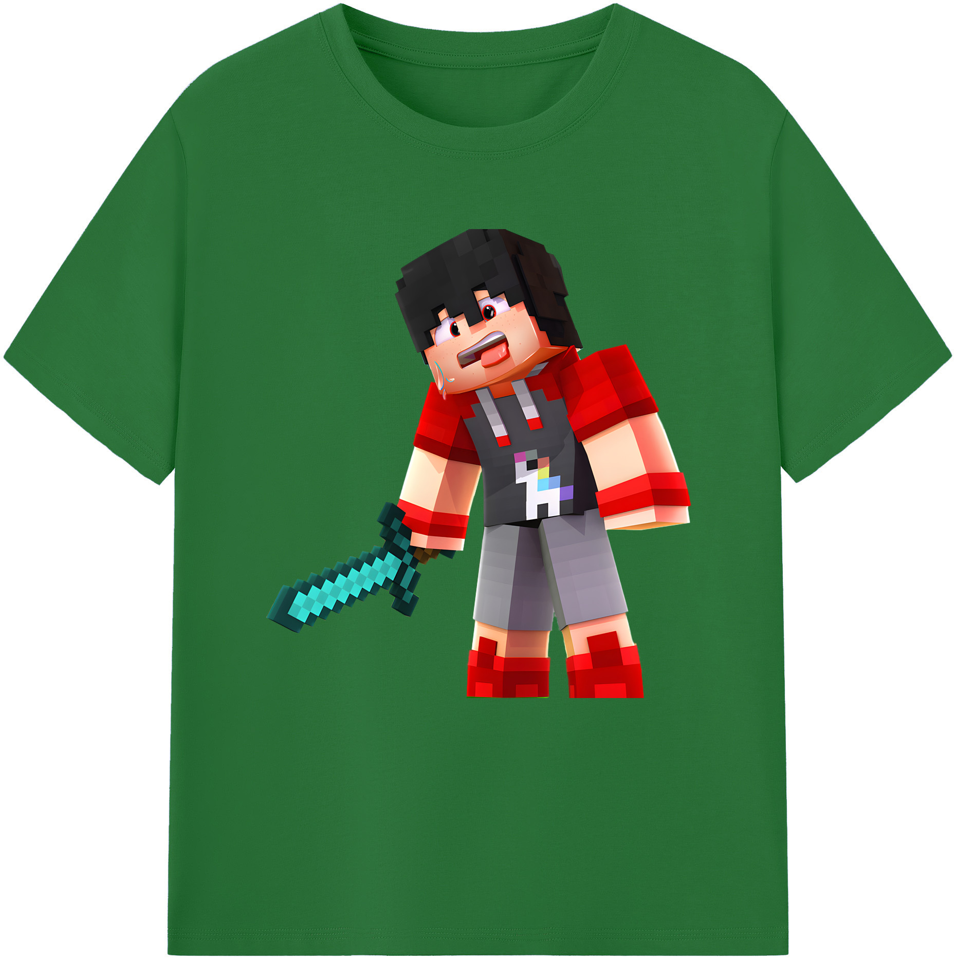 （画像用） マインクラフト ブロックの世界 Minecraft MC Block world 綿100％半袖Tシャツ（フロントプリント）