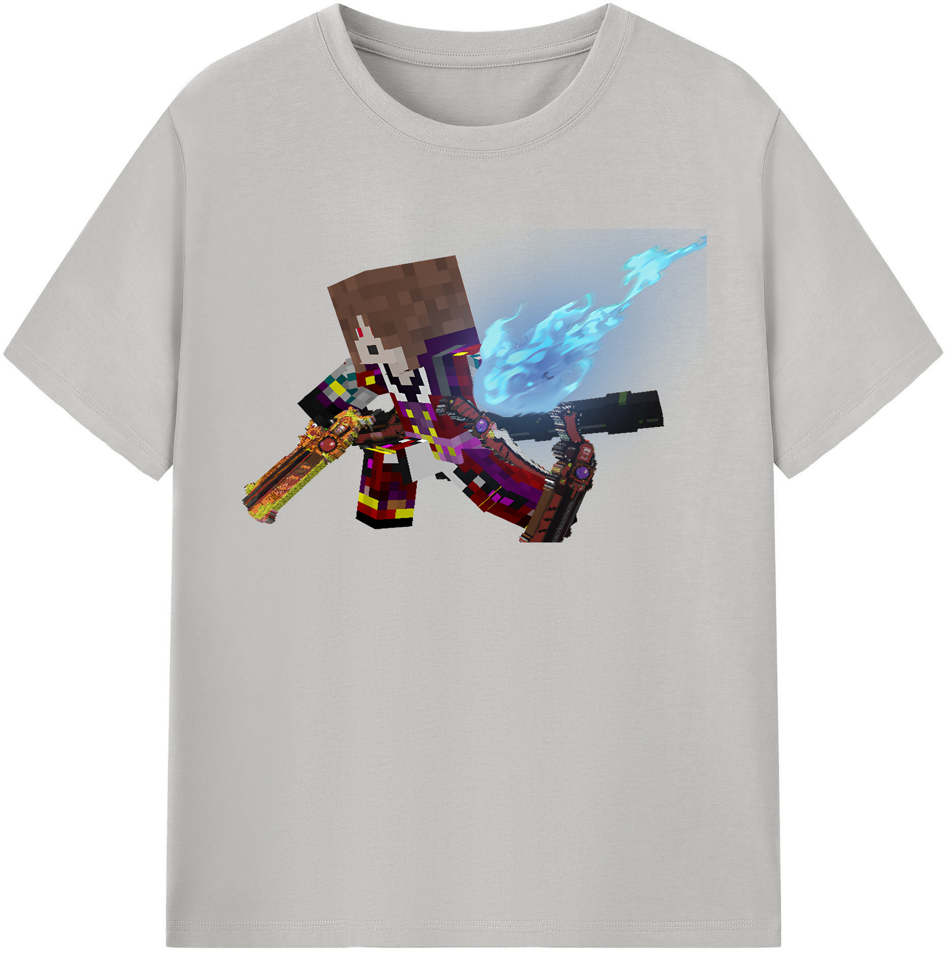 （画像用） マインクラフト ブロックの世界 Minecraft MC Block world 綿100％半袖Tシャツ（フロントプリント）