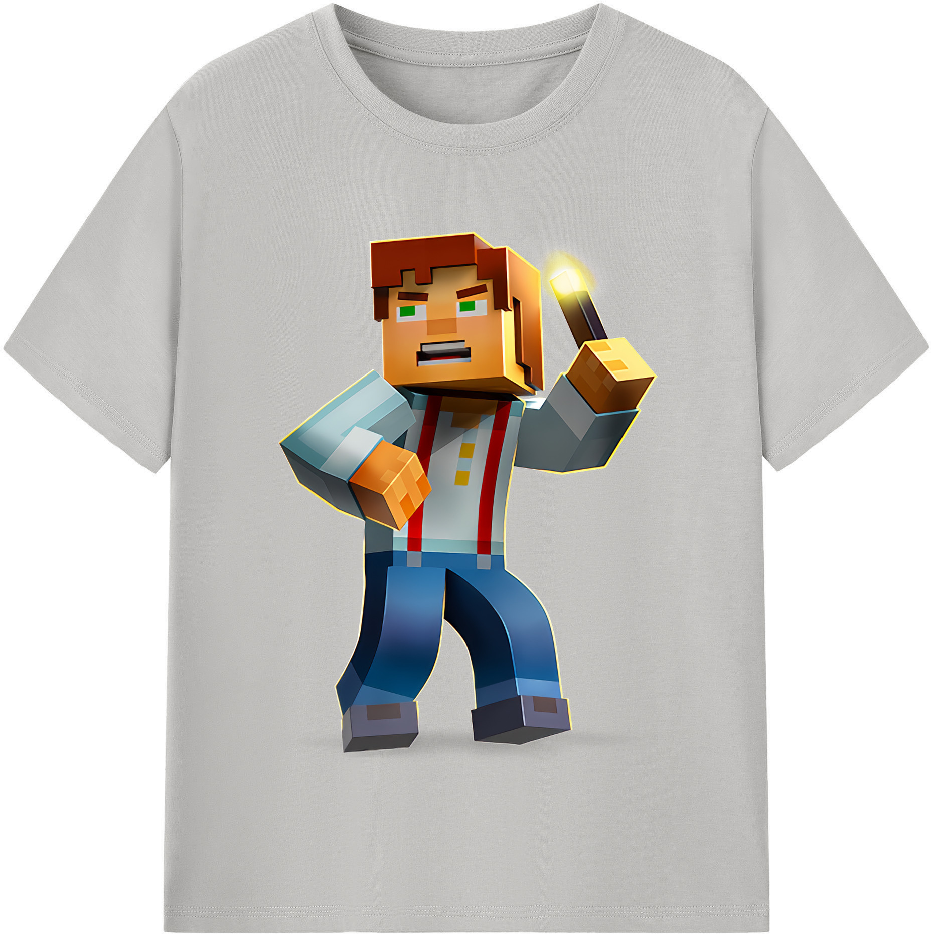 （画像用） マインクラフト ブロックの世界 Minecraft MC Block world 綿100％半袖Tシャツ（フロントプリント）