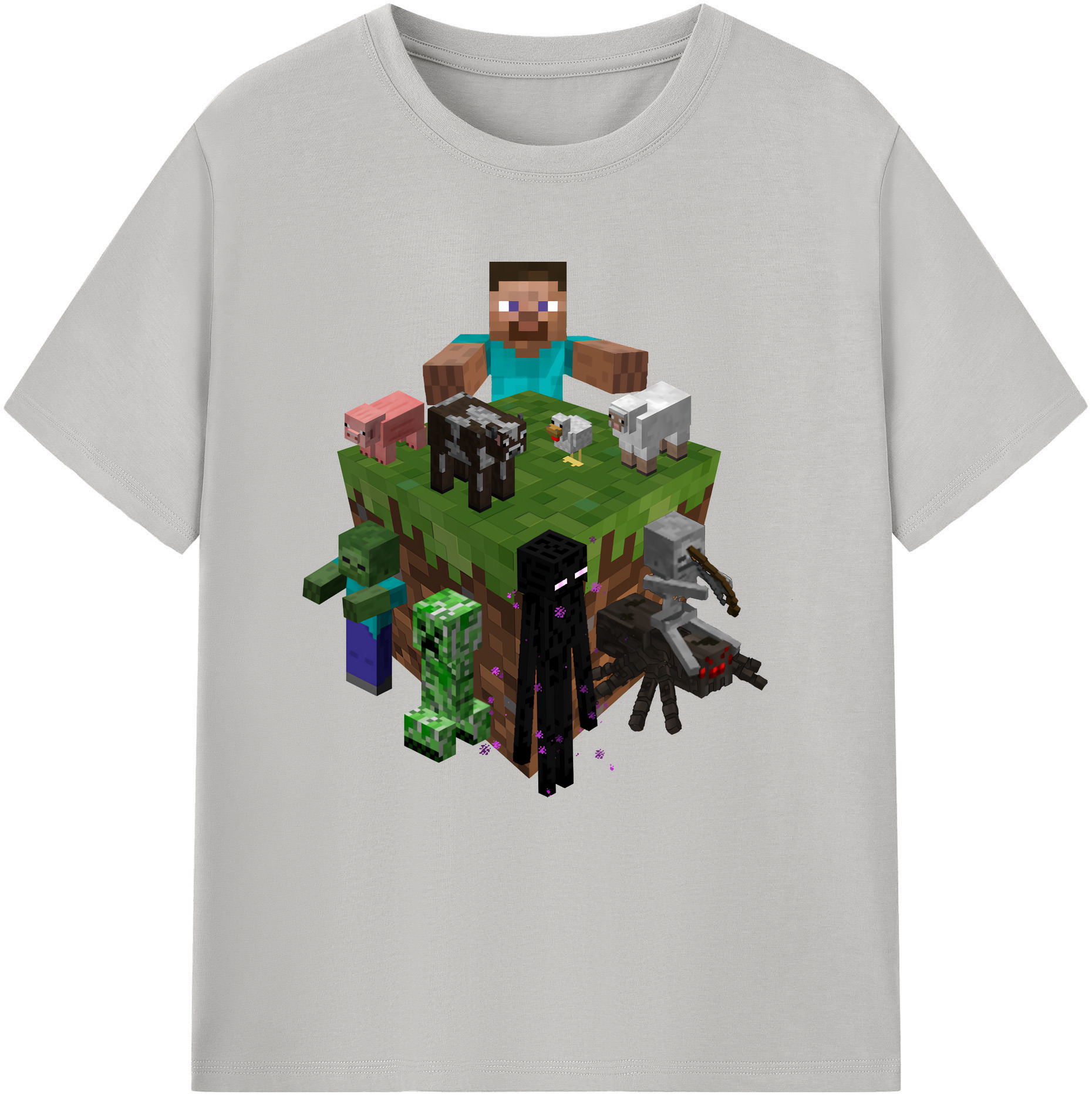 （画像用） マインクラフト ブロックの世界 Minecraft MC Block world 綿100％半袖Tシャツ（フロントプリント）