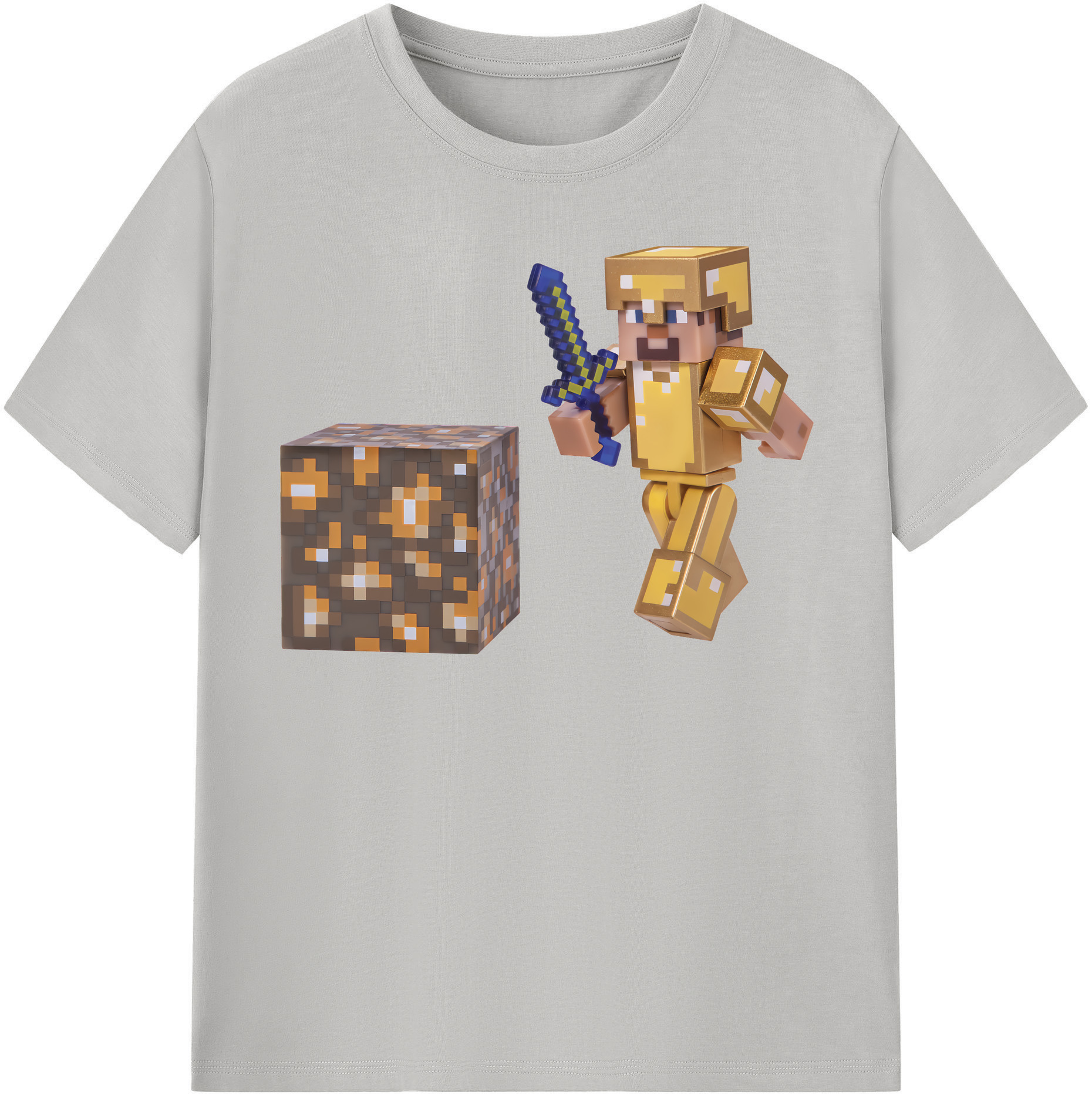 （画像用） マインクラフト ブロックの世界 Minecraft MC Block world 綿100％半袖Tシャツ（フロントプリント）