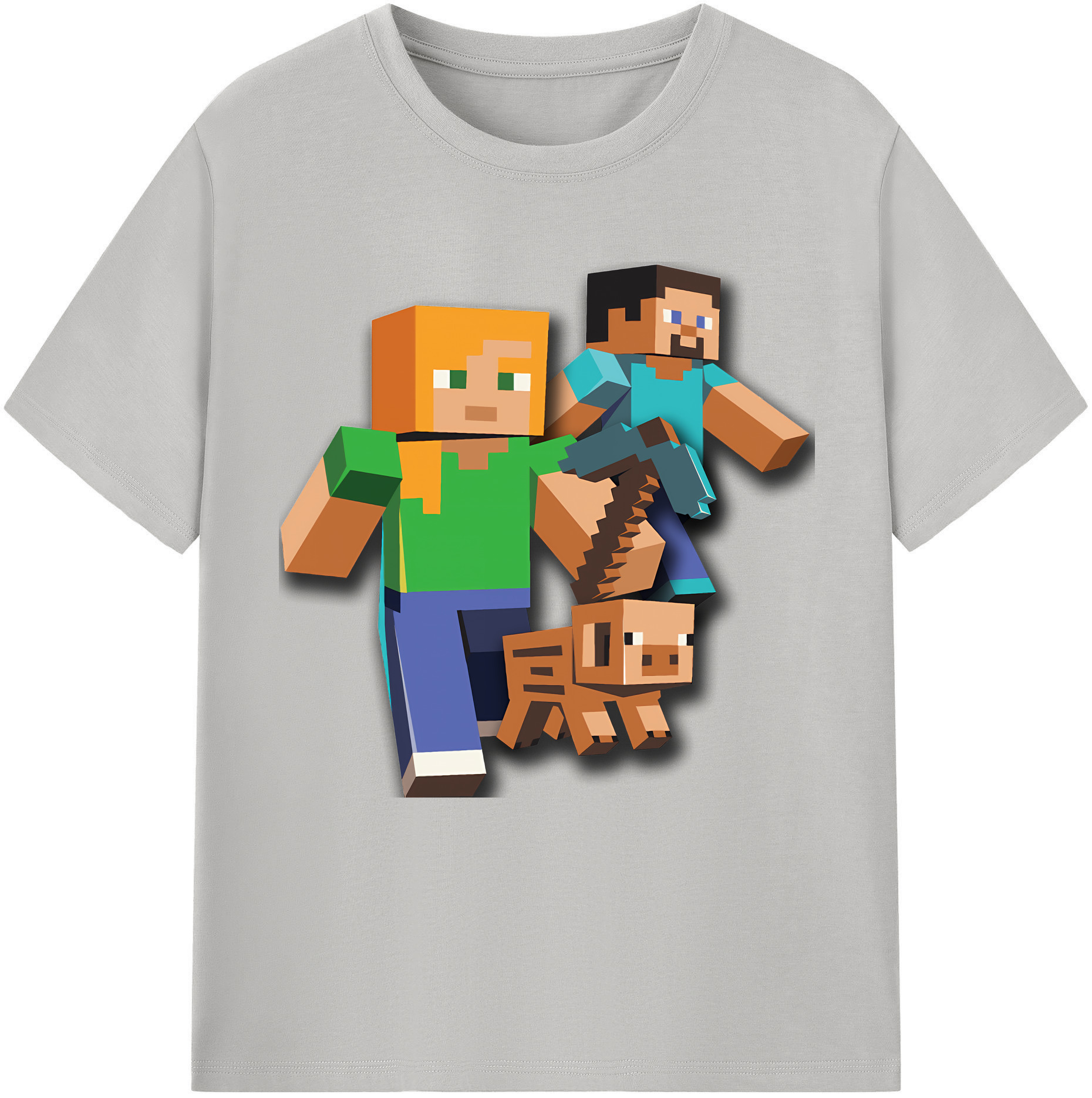 （画像用） マインクラフト ブロックの世界 Minecraft MC Block world 綿100％半袖Tシャツ（フロントプリント）