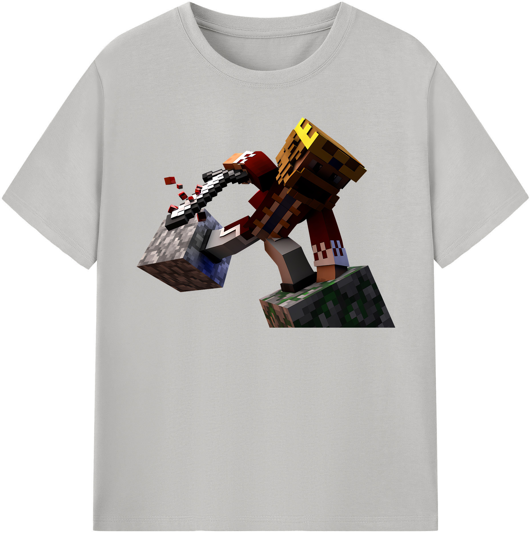 （画像用） マインクラフト ブロックの世界 Minecraft MC Block world 綿100％半袖Tシャツ（フロントプリント）