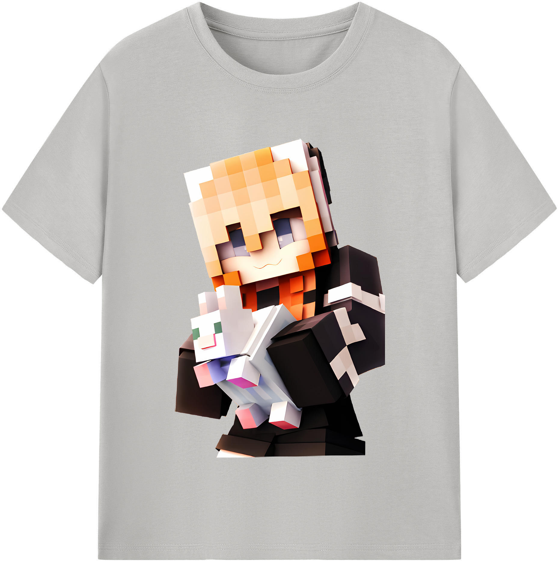 （画像用） マインクラフト ブロックの世界 Minecraft MC Block world 綿100％半袖Tシャツ（フロントプリント）