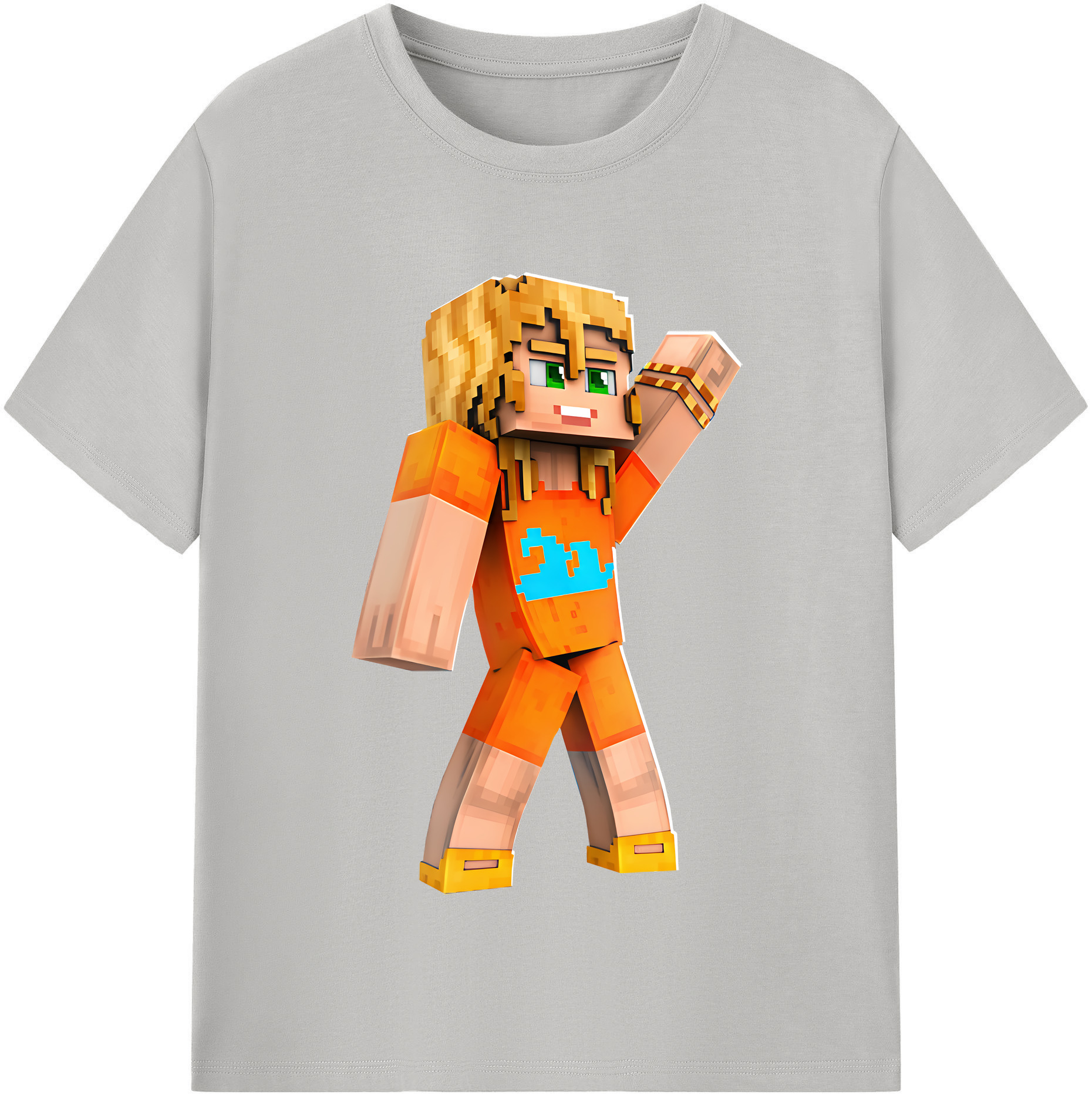 （画像用） マインクラフト ブロックの世界 Minecraft MC Block world 綿100％半袖Tシャツ（フロントプリント）