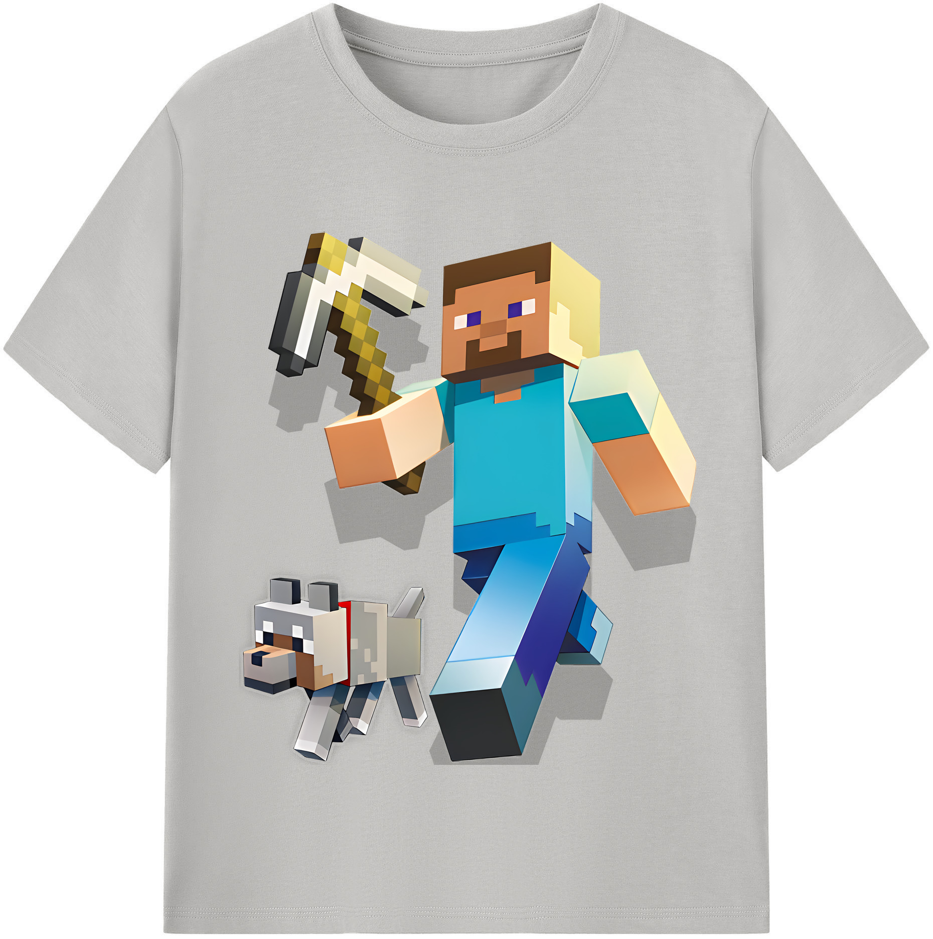（画像用） マインクラフト ブロックの世界 Minecraft MC Block world 綿100％半袖Tシャツ（フロントプリント）