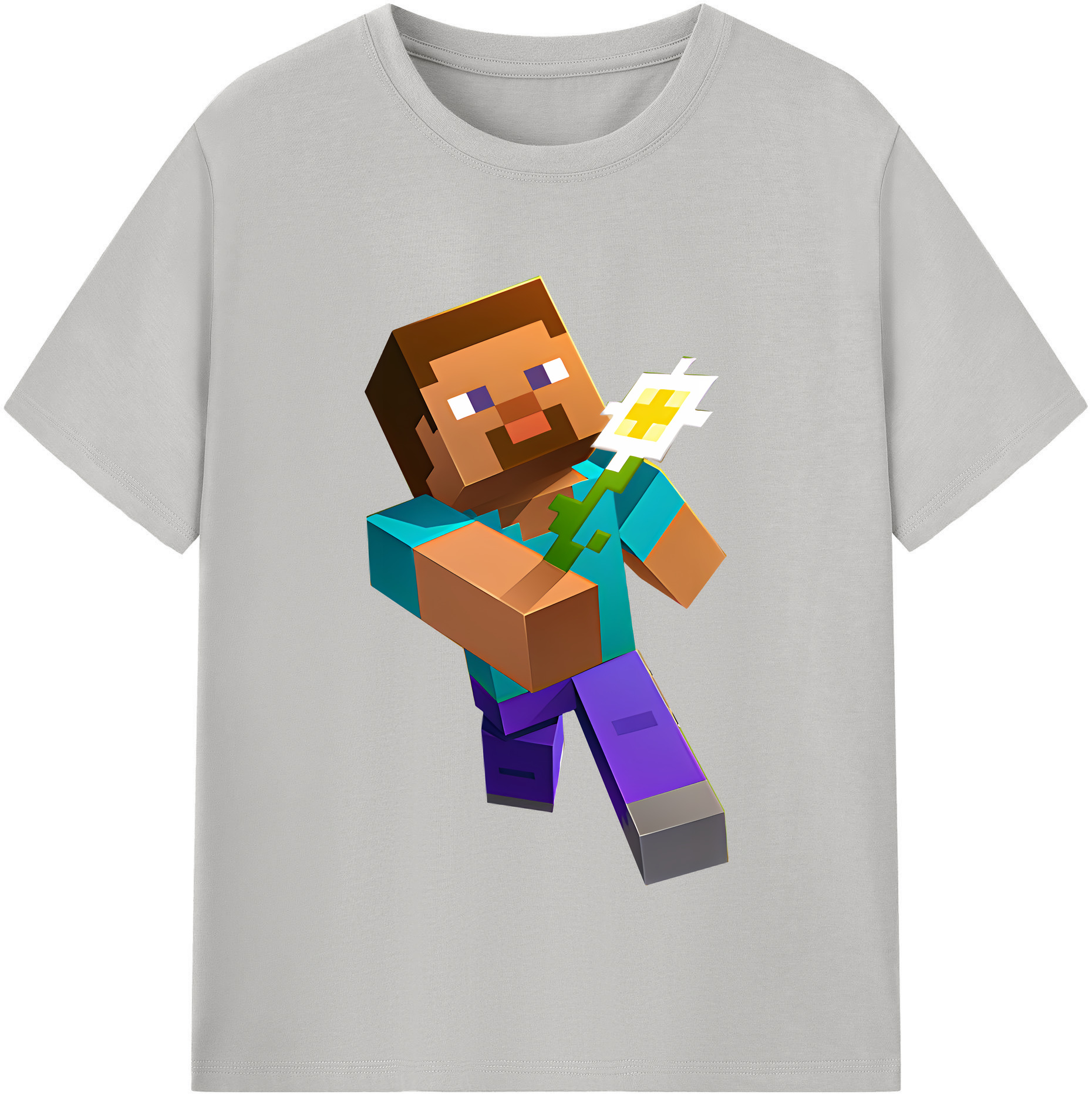 （画像用） マインクラフト ブロックの世界 Minecraft MC Block world 綿100％半袖Tシャツ（フロントプリント）