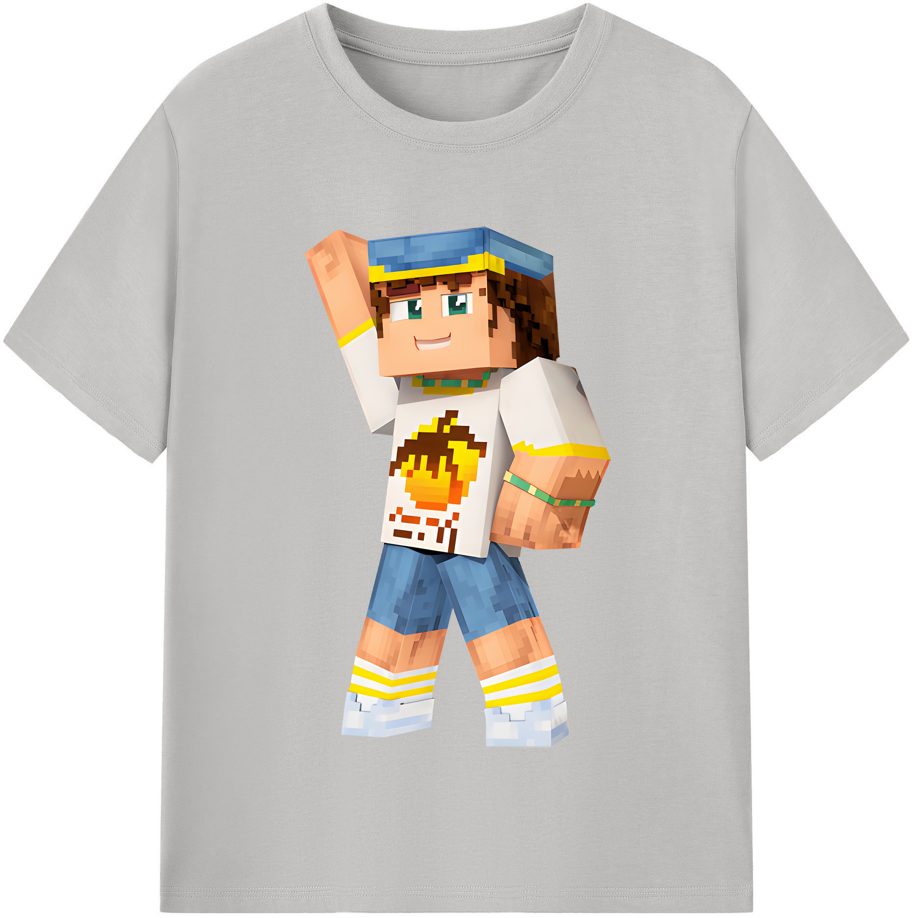（画像用） マインクラフト ブロックの世界 Minecraft MC Block world 綿100％半袖Tシャツ（フロントプリント）