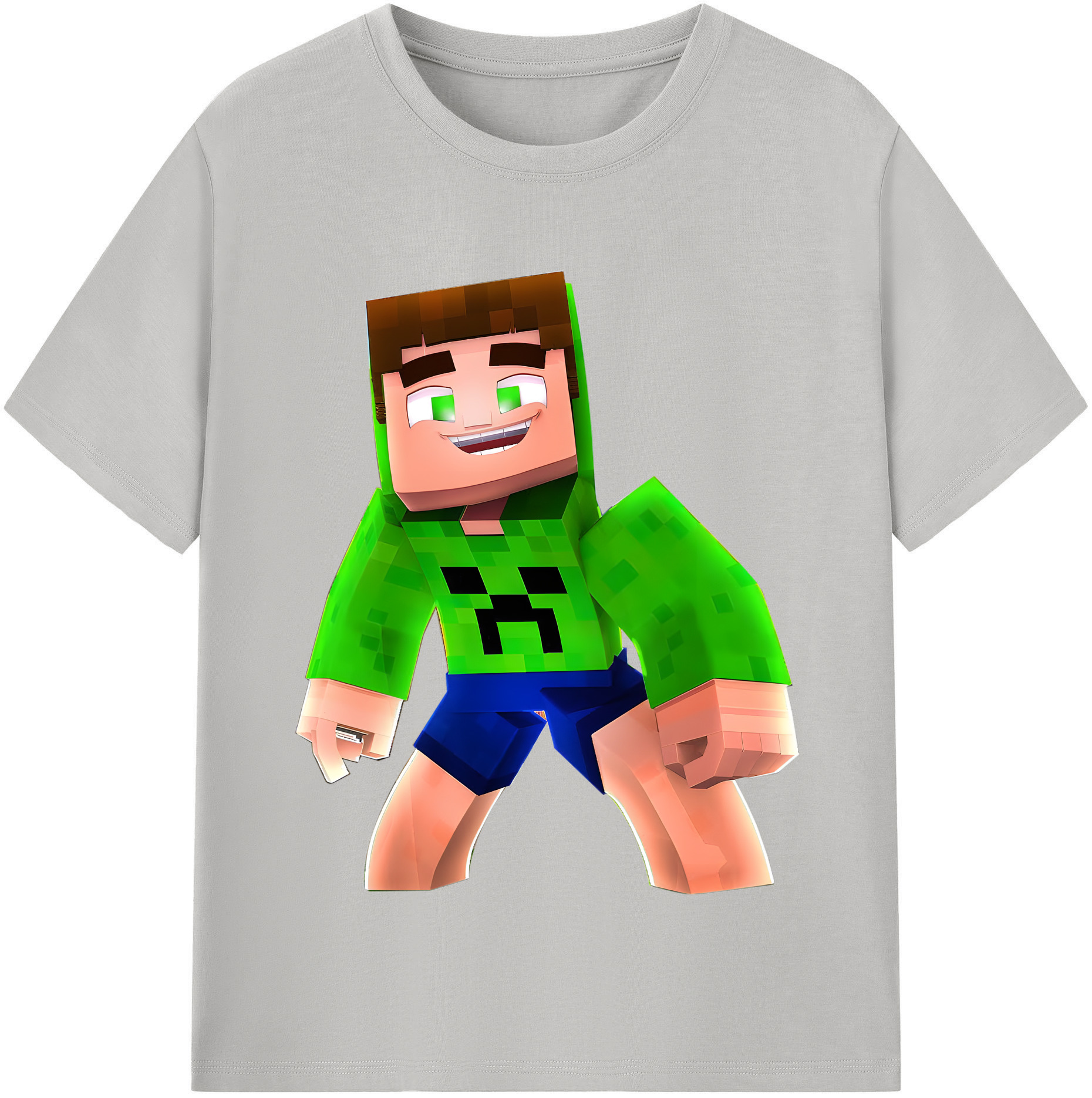 （画像用） マインクラフト ブロックの世界 Minecraft MC Block world 綿100％半袖Tシャツ（フロントプリント）