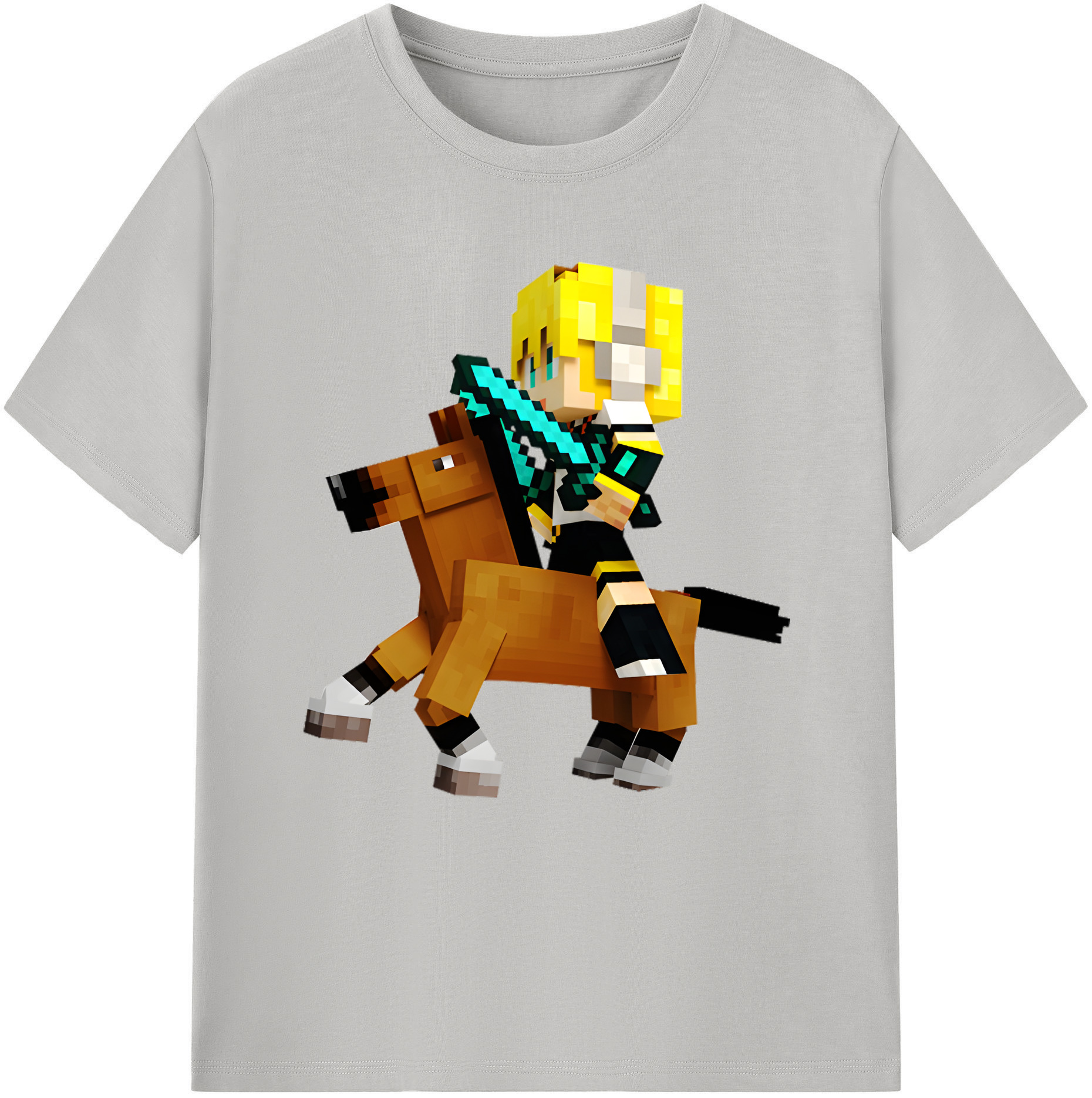 （画像用） マインクラフト ブロックの世界 Minecraft MC Block world 綿100％半袖Tシャツ（フロントプリント）