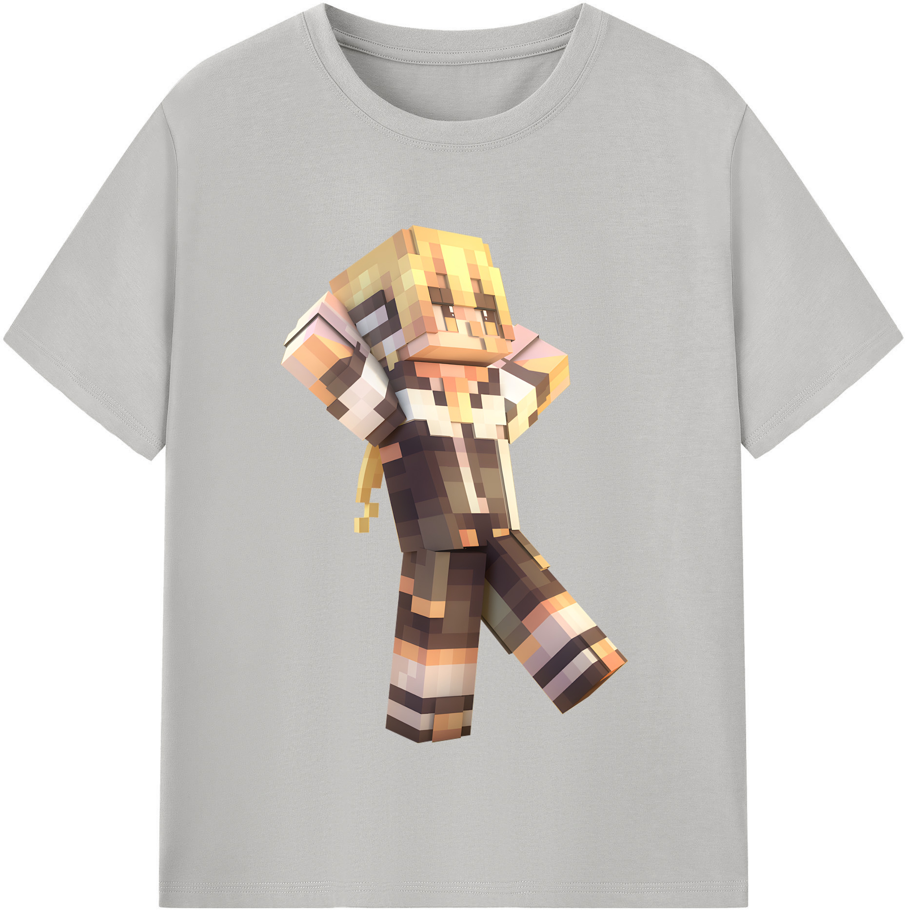 （画像用） マインクラフト ブロックの世界 Minecraft MC Block world 綿100％半袖Tシャツ（フロントプリント）