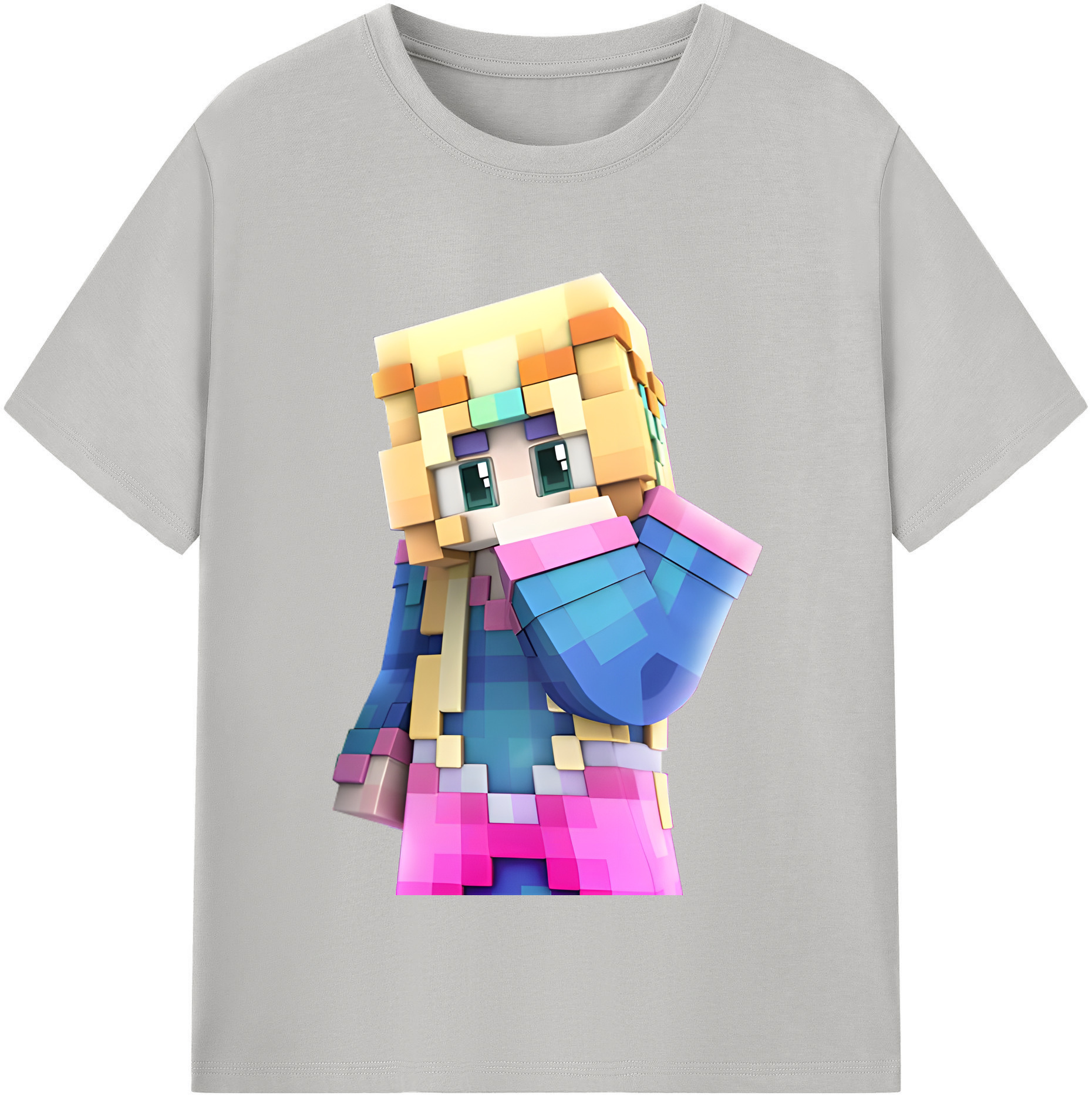 （画像用） マインクラフト ブロックの世界 Minecraft MC Block world 綿100％半袖Tシャツ（フロントプリント）