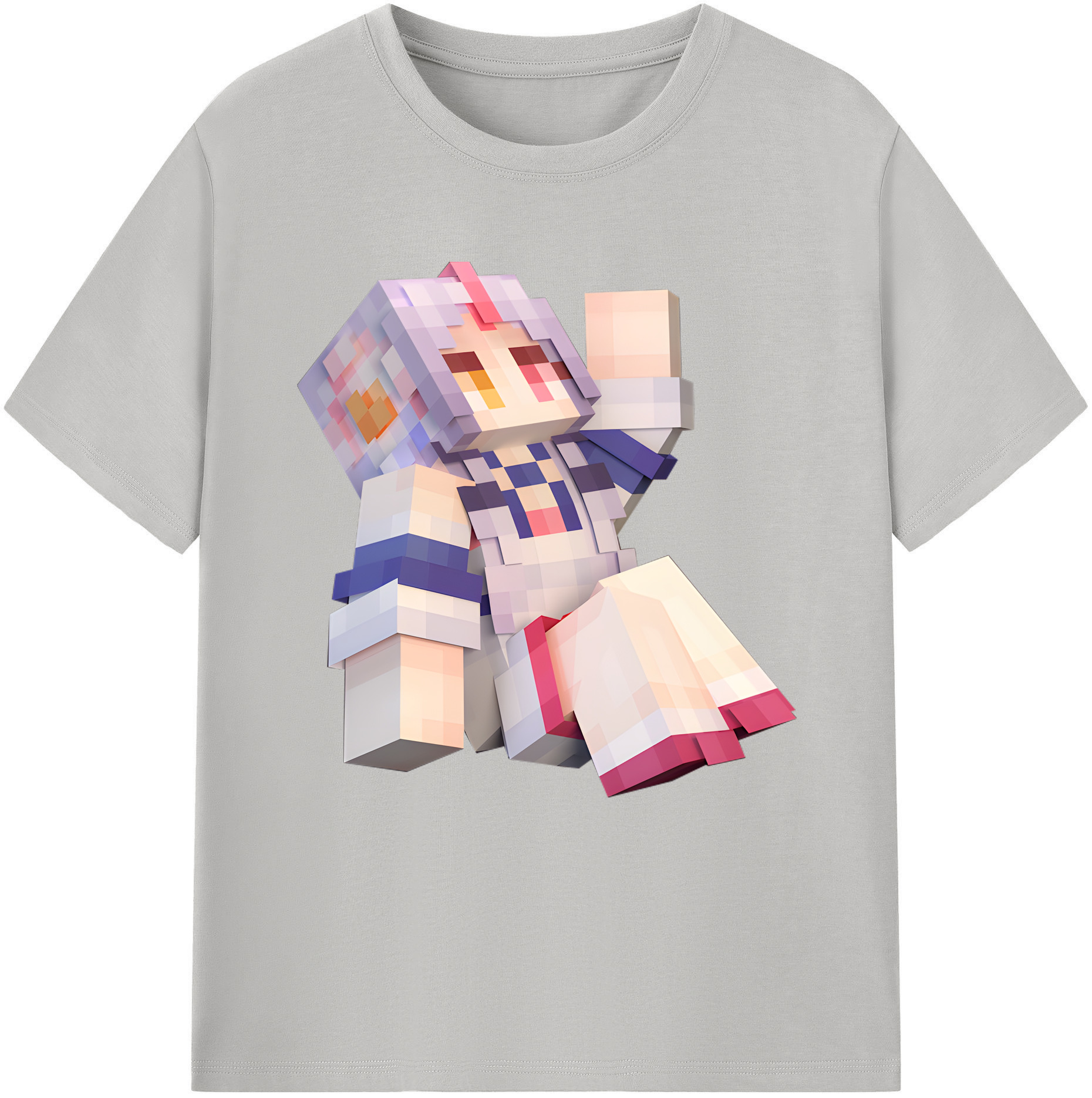 （画像用） マインクラフト ブロックの世界 Minecraft MC Block world 綿100％半袖Tシャツ（フロントプリント）