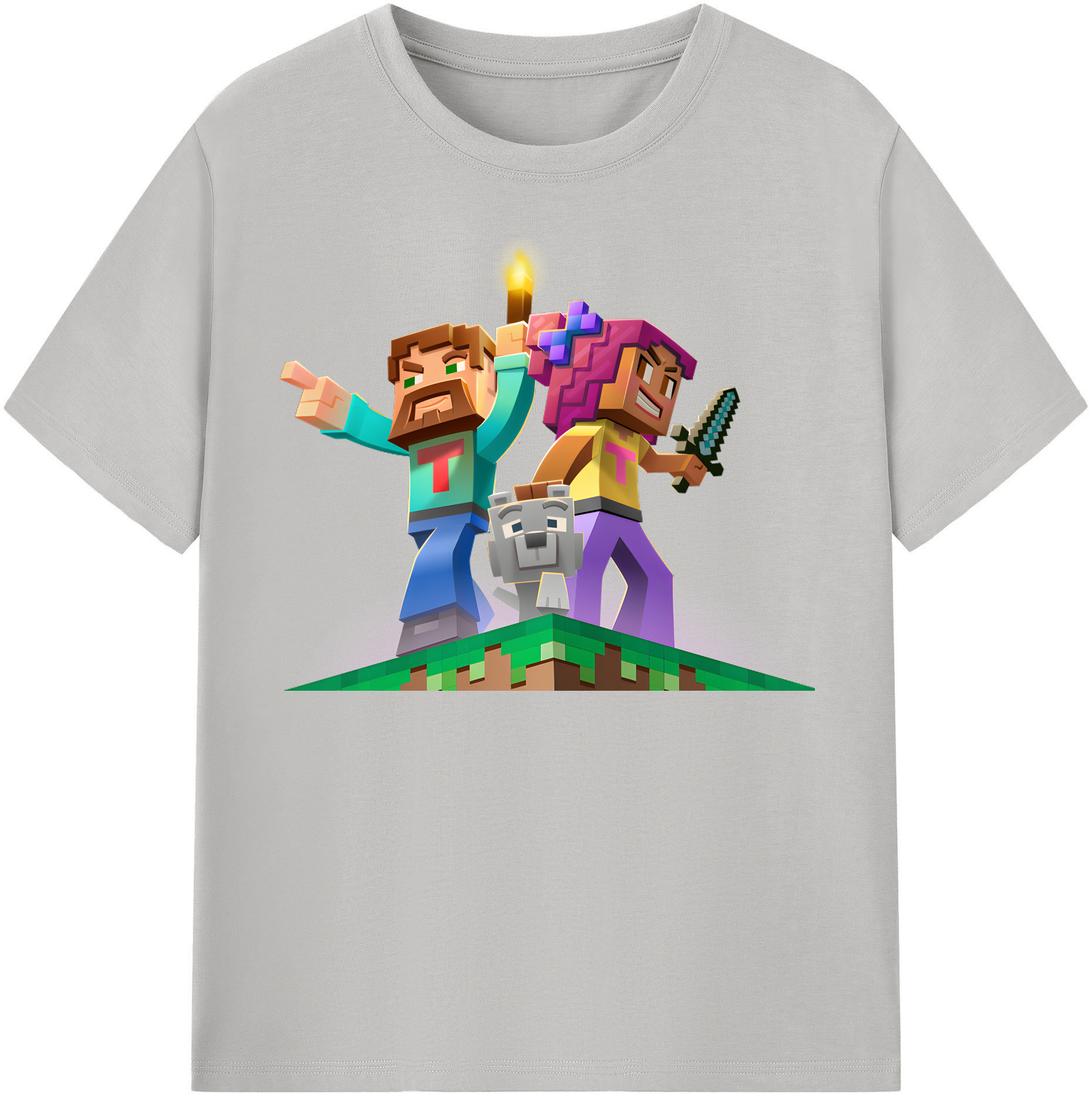 （画像用） マインクラフト ブロックの世界 Minecraft MC Block world 綿100％半袖Tシャツ（フロントプリント）