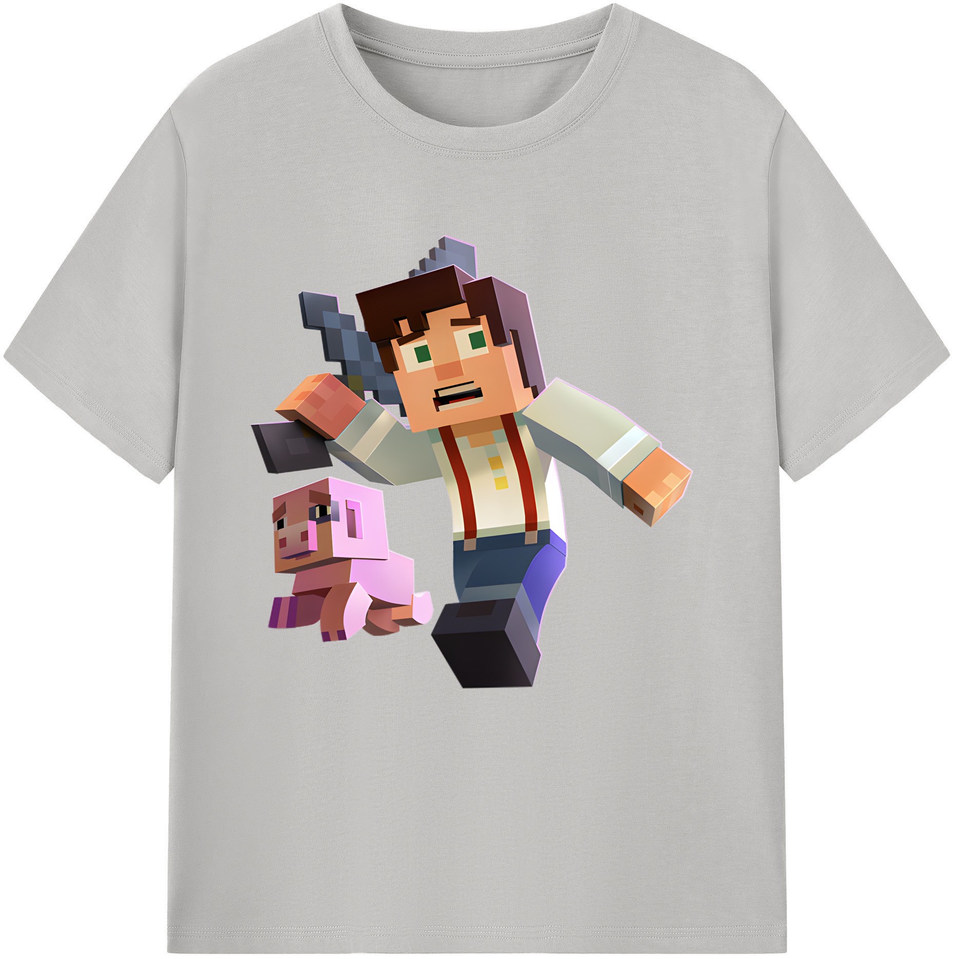 （画像用） マインクラフト ブロックの世界 Minecraft MC Block world 綿100％半袖Tシャツ（フロントプリント）