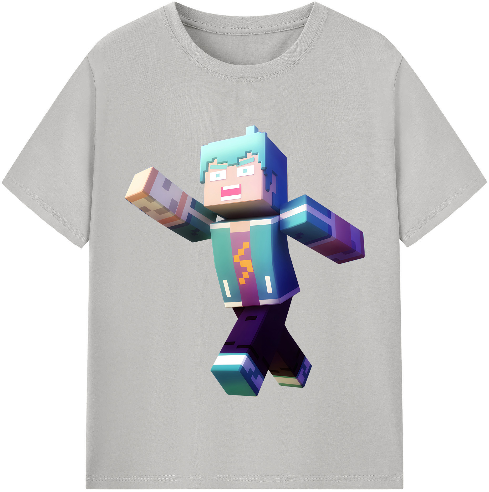（画像用） マインクラフト ブロックの世界 Minecraft MC Block world 綿100％半袖Tシャツ（フロントプリント）